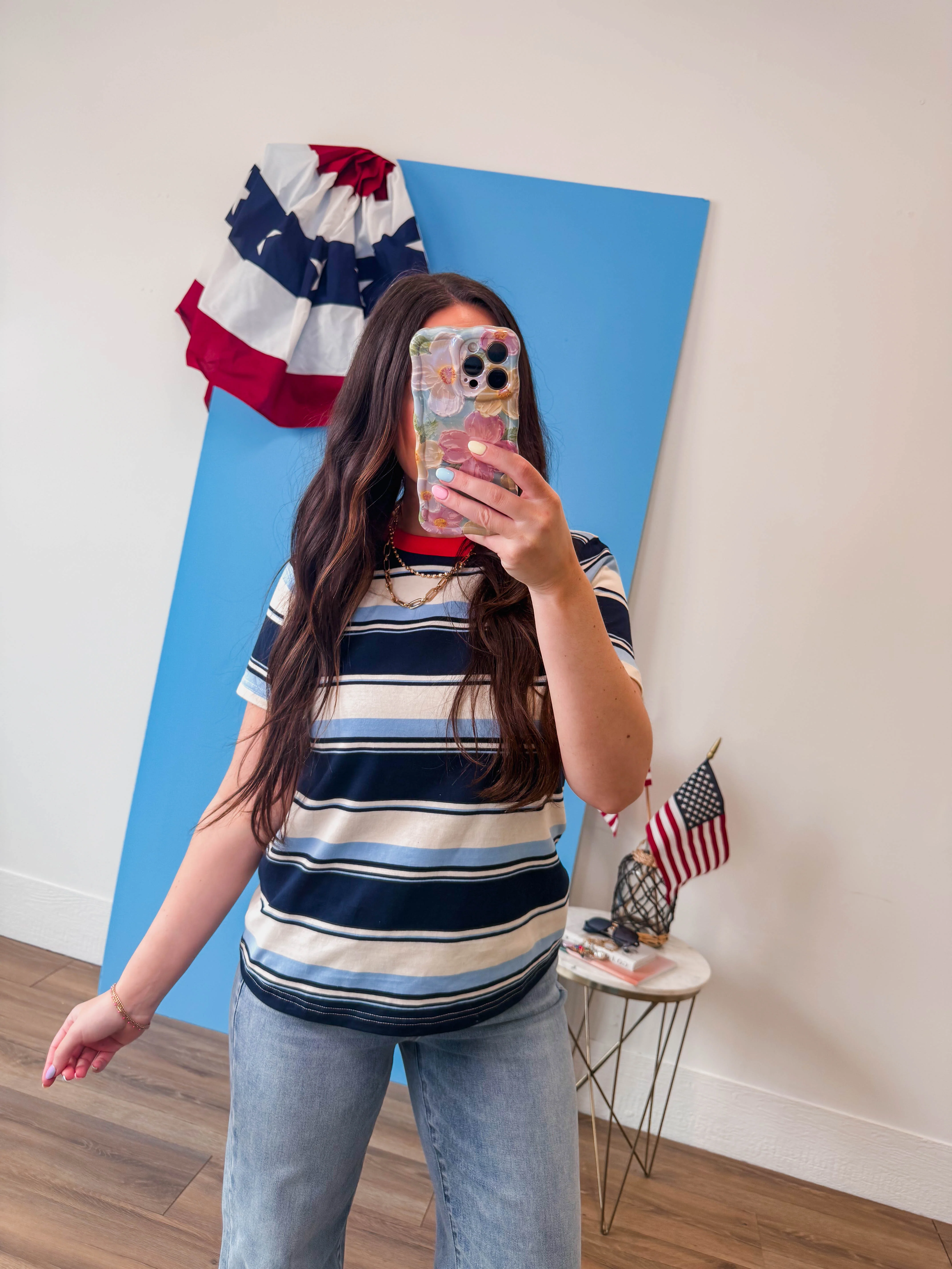 Caitlin Striped Tee-Navy - Image 5
