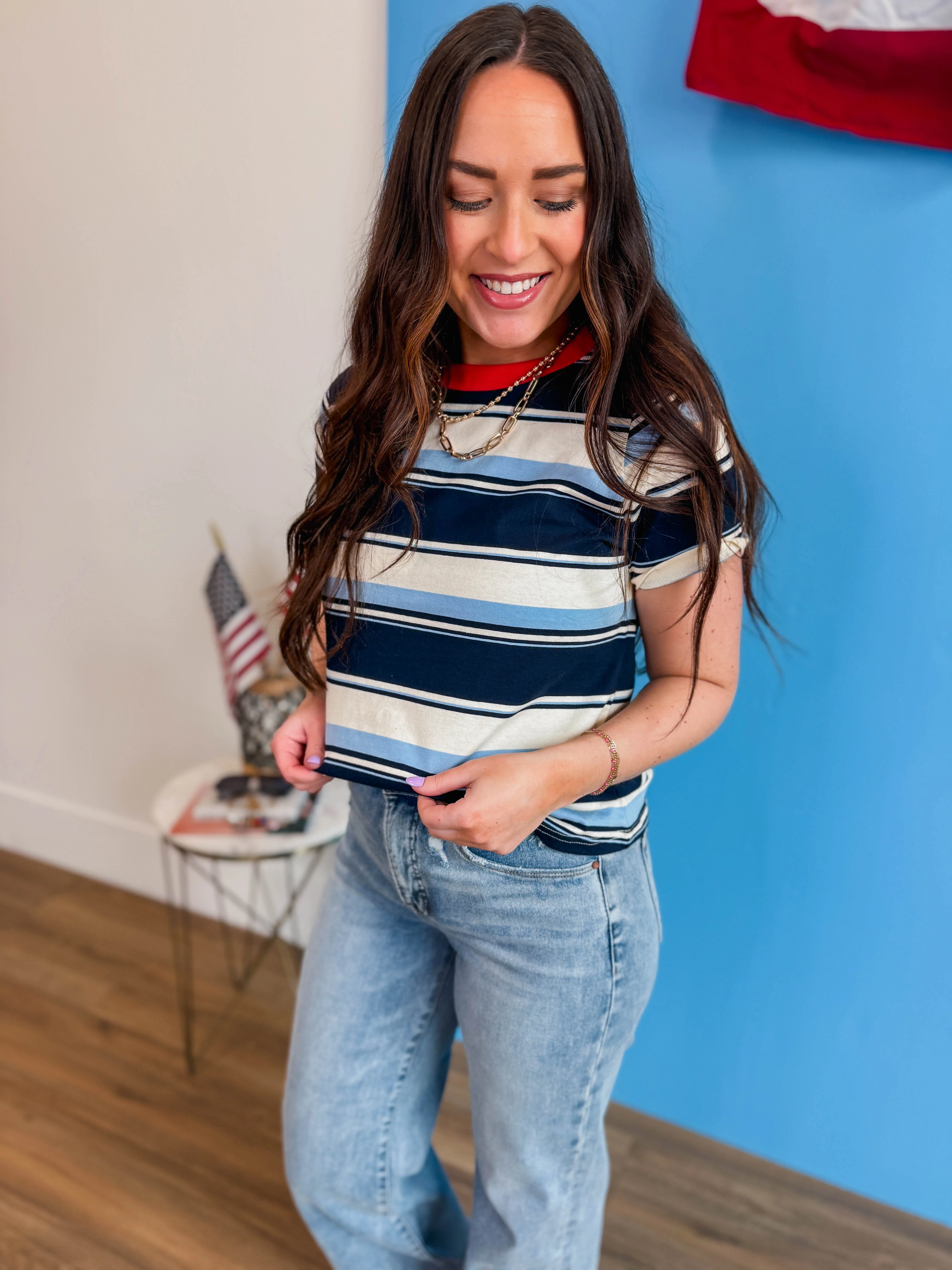 Caitlin Striped Tee-Navy - Image 8