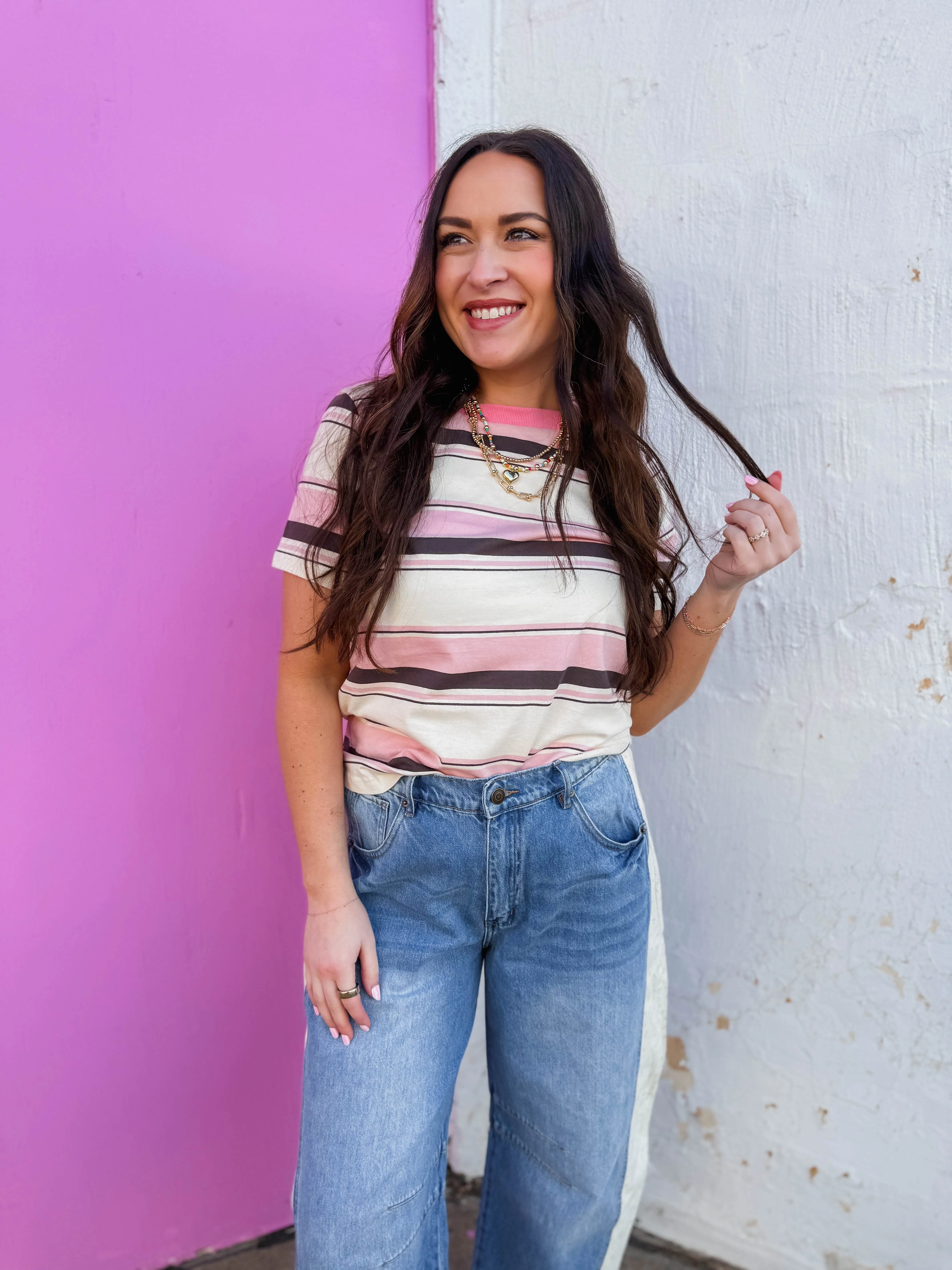 Caitlin Striped Tee-Pink - Image 10