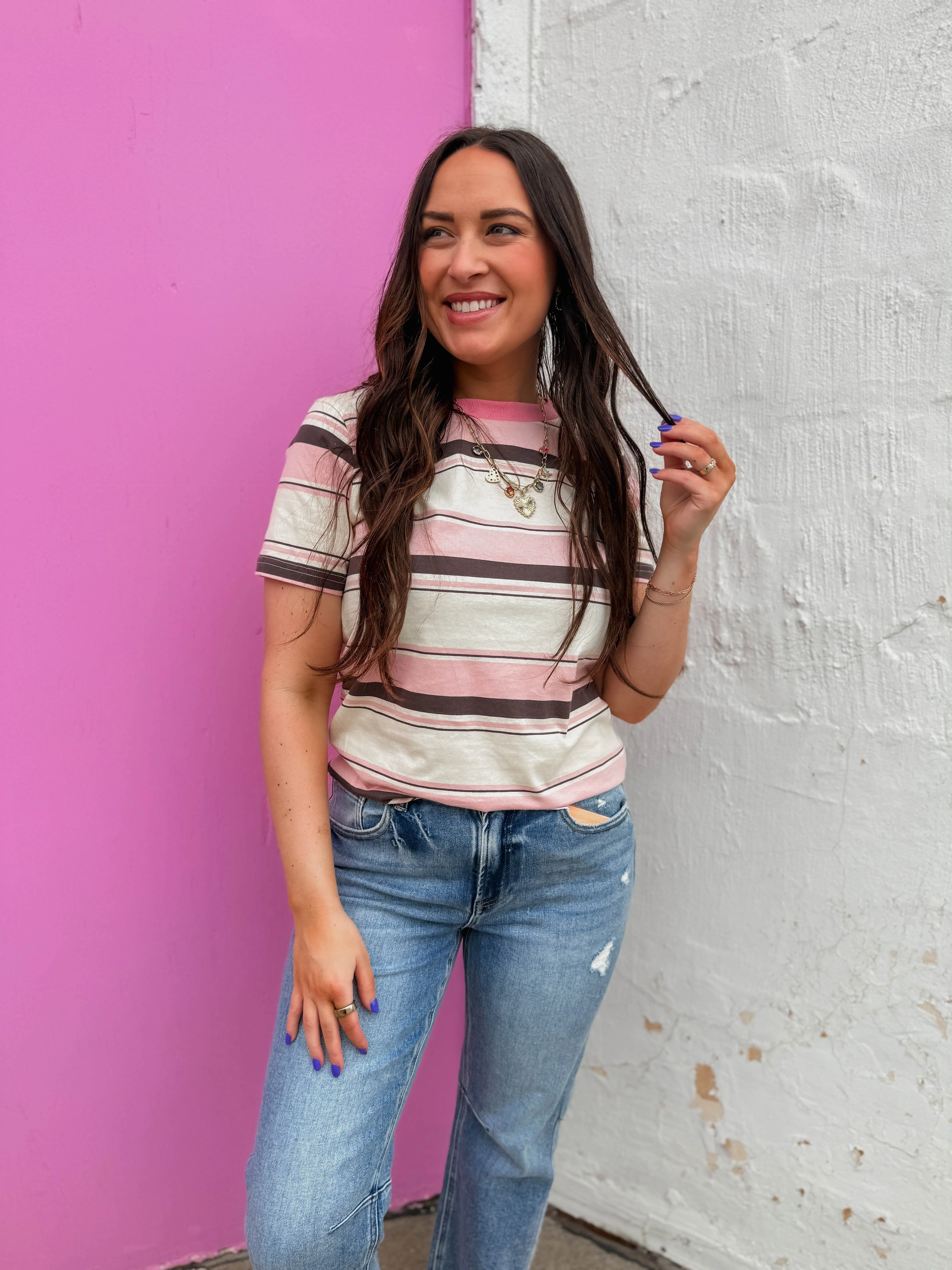 Caitlin Striped Tee-Pink - Image 4