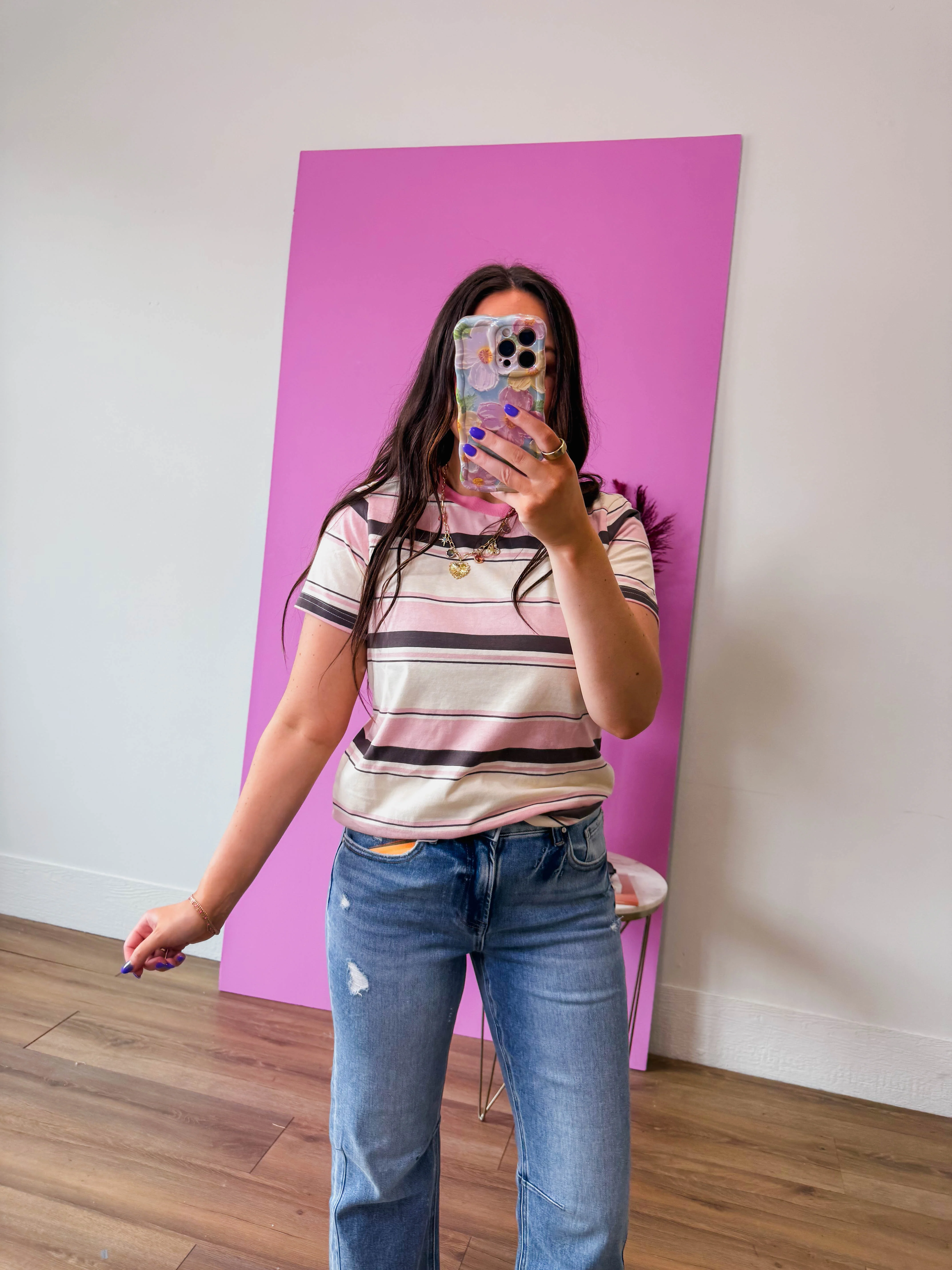 Caitlin Striped Tee-Pink - Image 6
