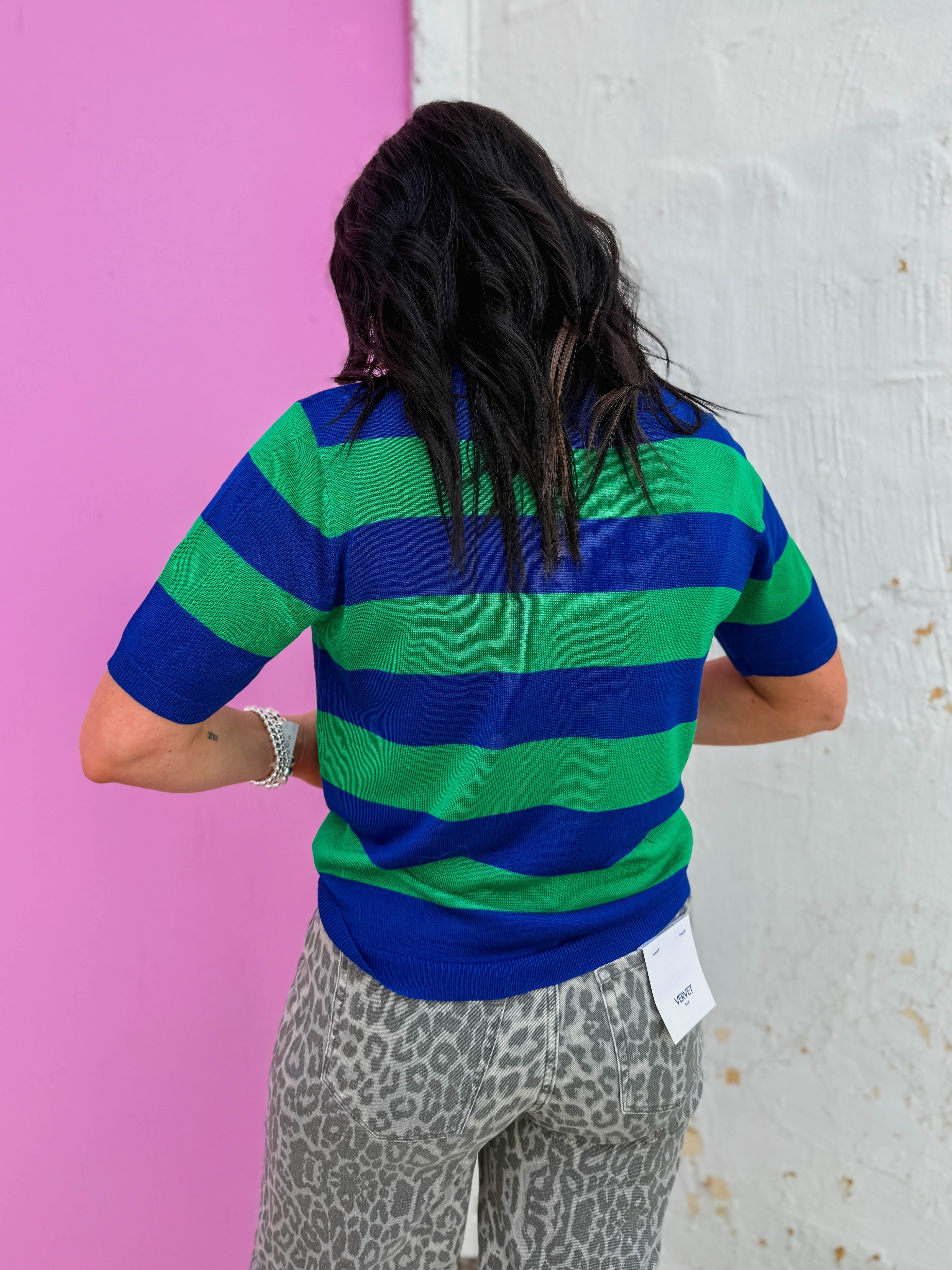 Callie Striped Knit Top-Royal/Green - Image 10
