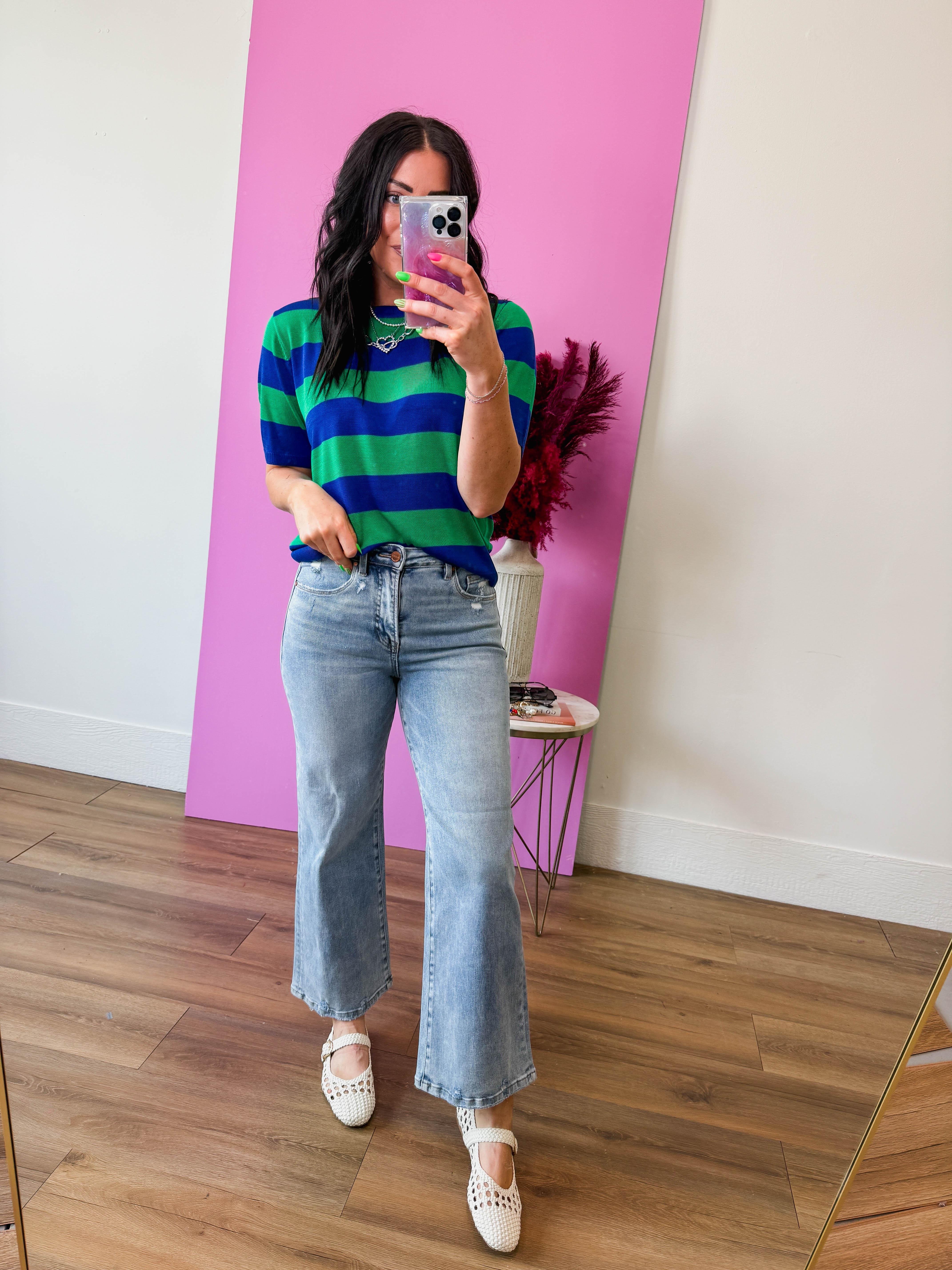 Callie Striped Knit Top-Royal/Green - Image 11