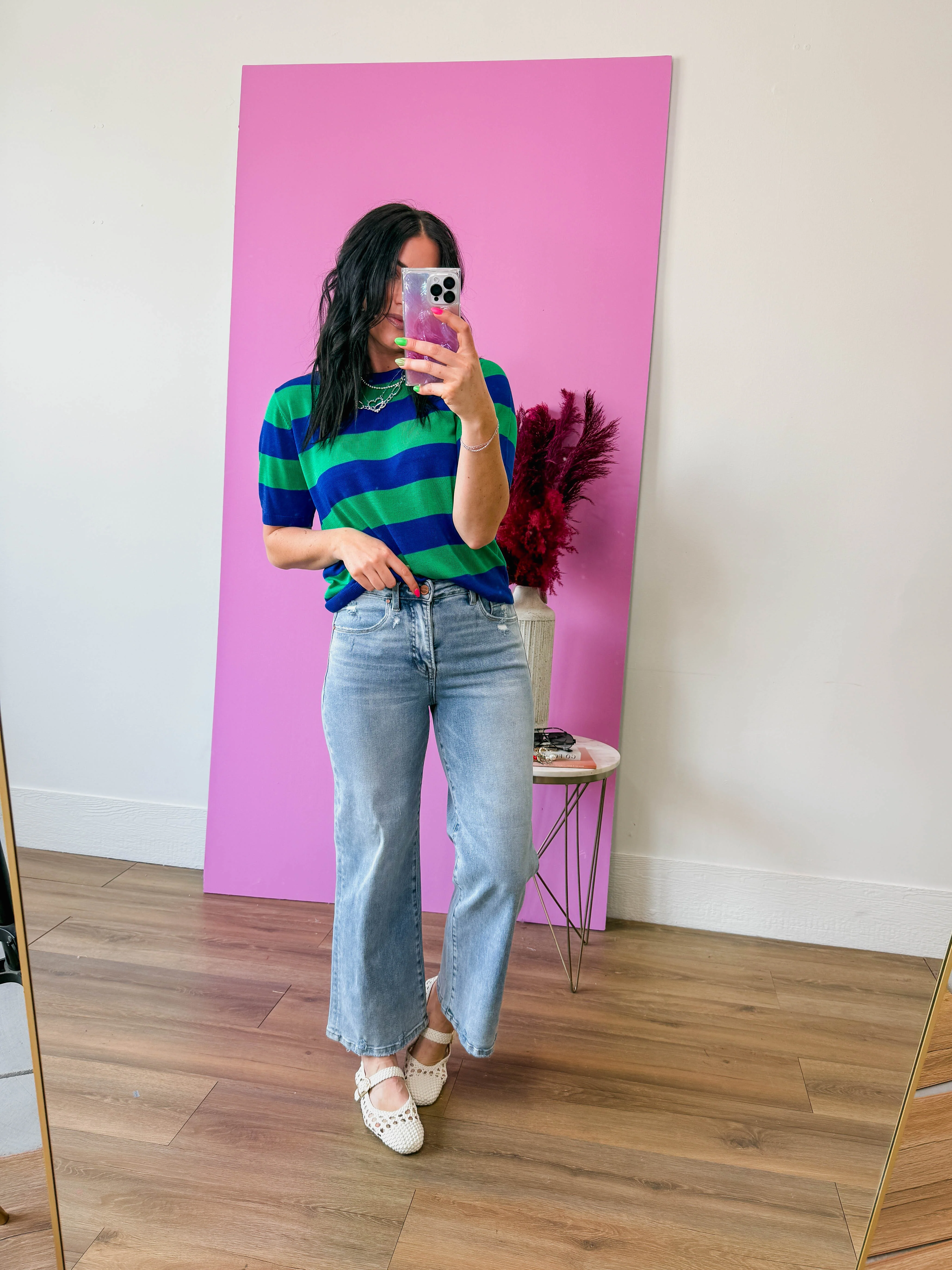 Callie Striped Knit Top-Royal/Green - Image 12