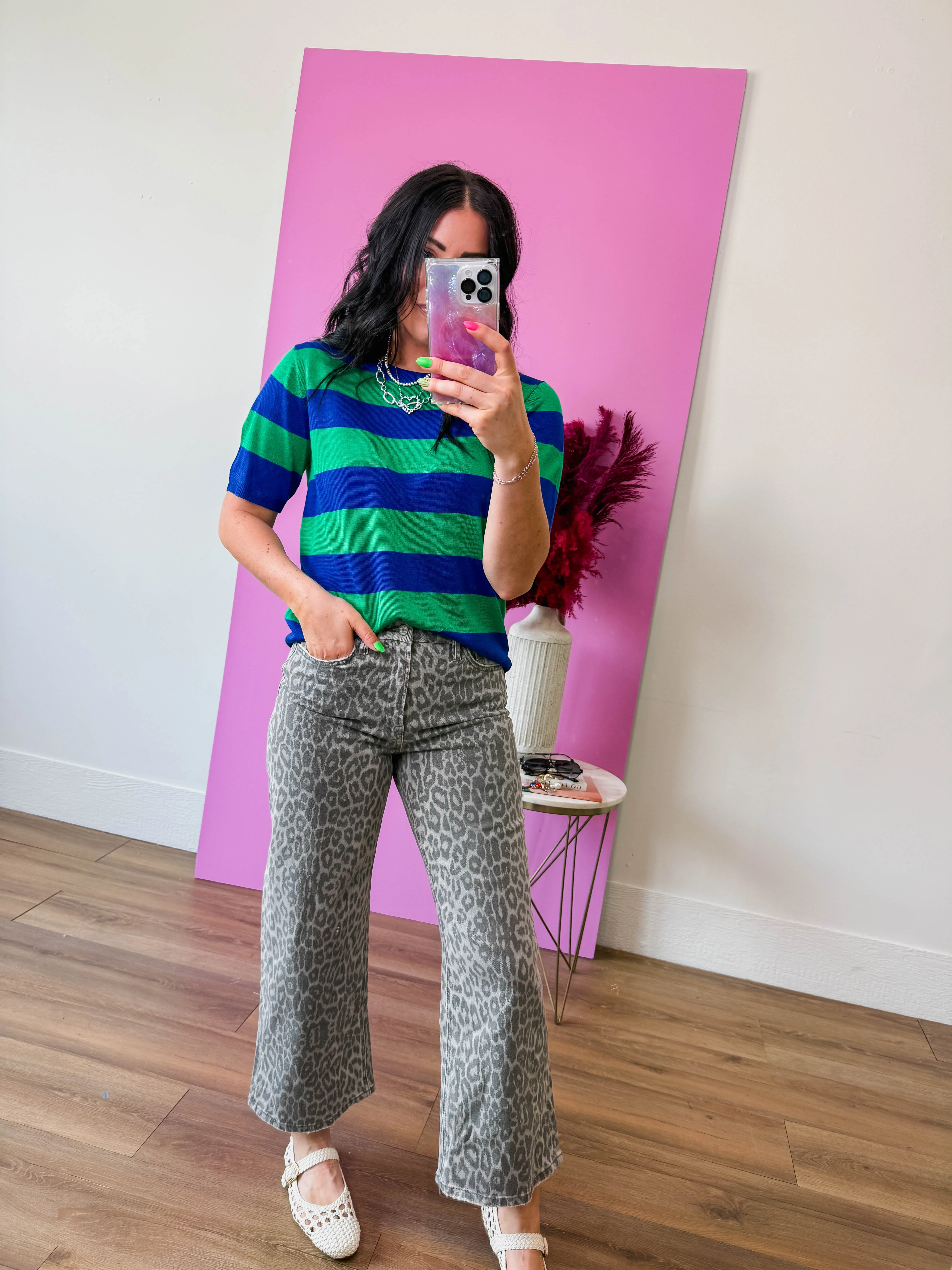 Callie Striped Knit Top-Royal/Green - Image 13