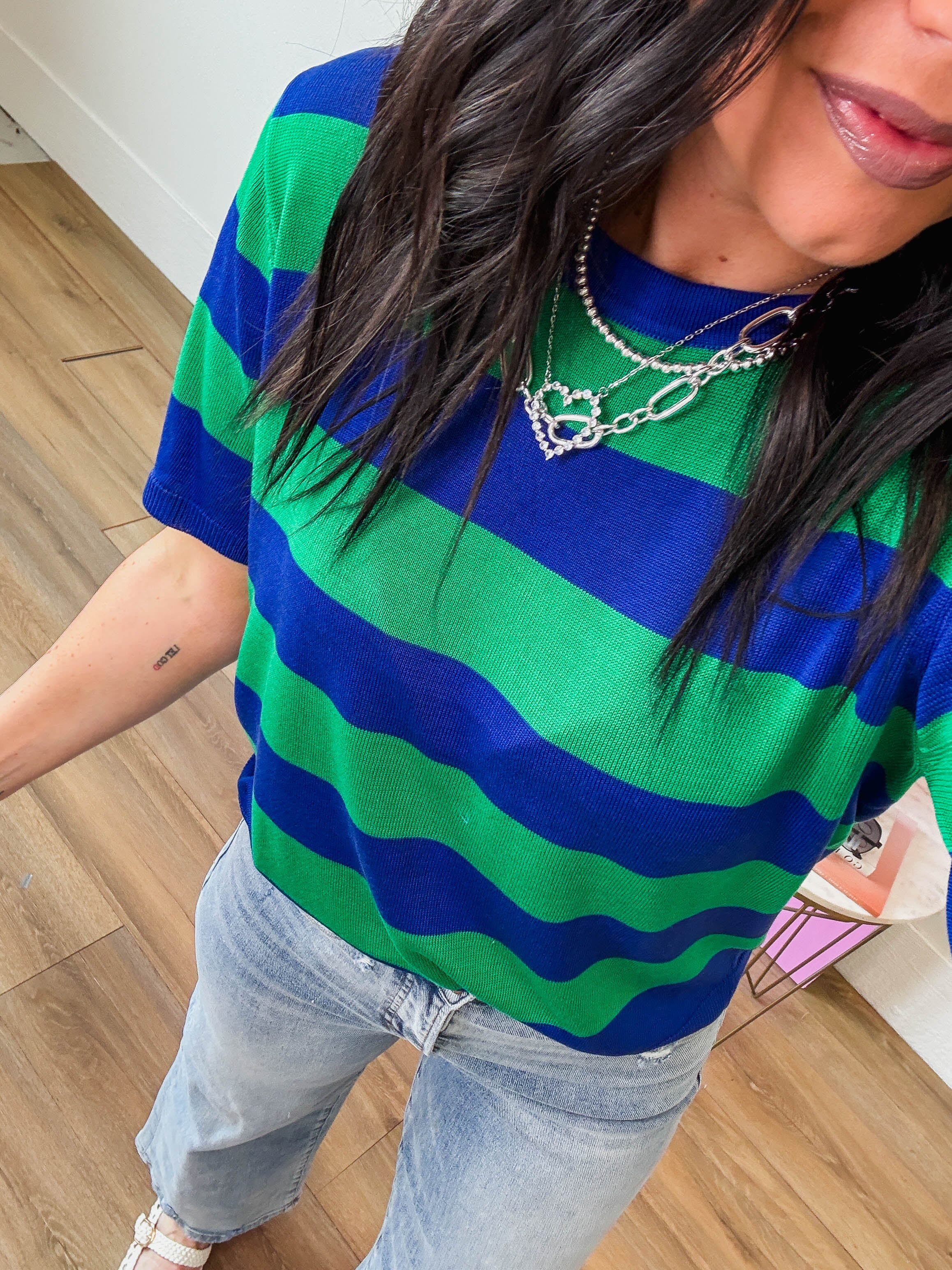 Callie Striped Knit Top-Royal/Green - Image 4