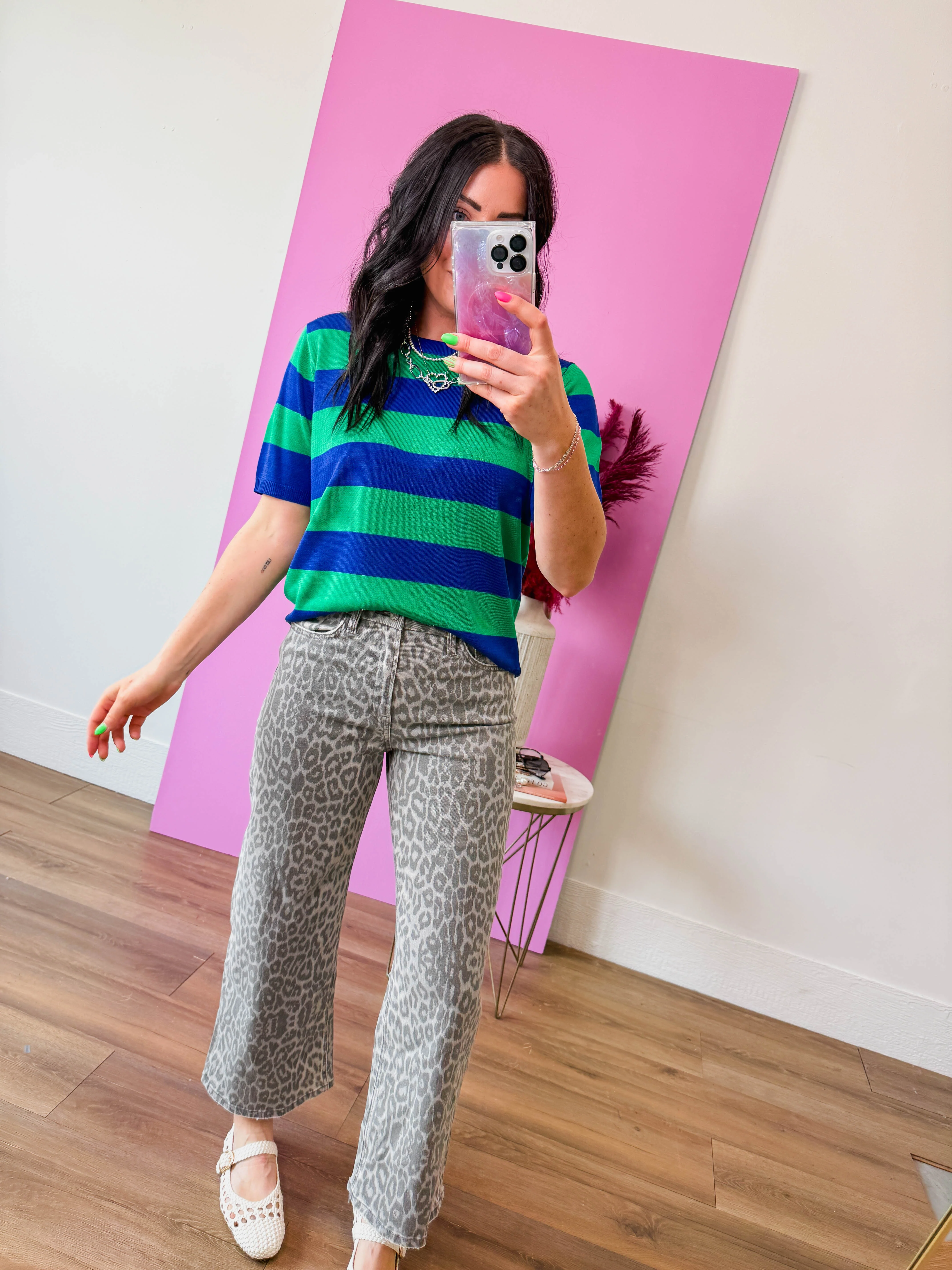 Callie Striped Knit Top-Royal/Green - Image 7