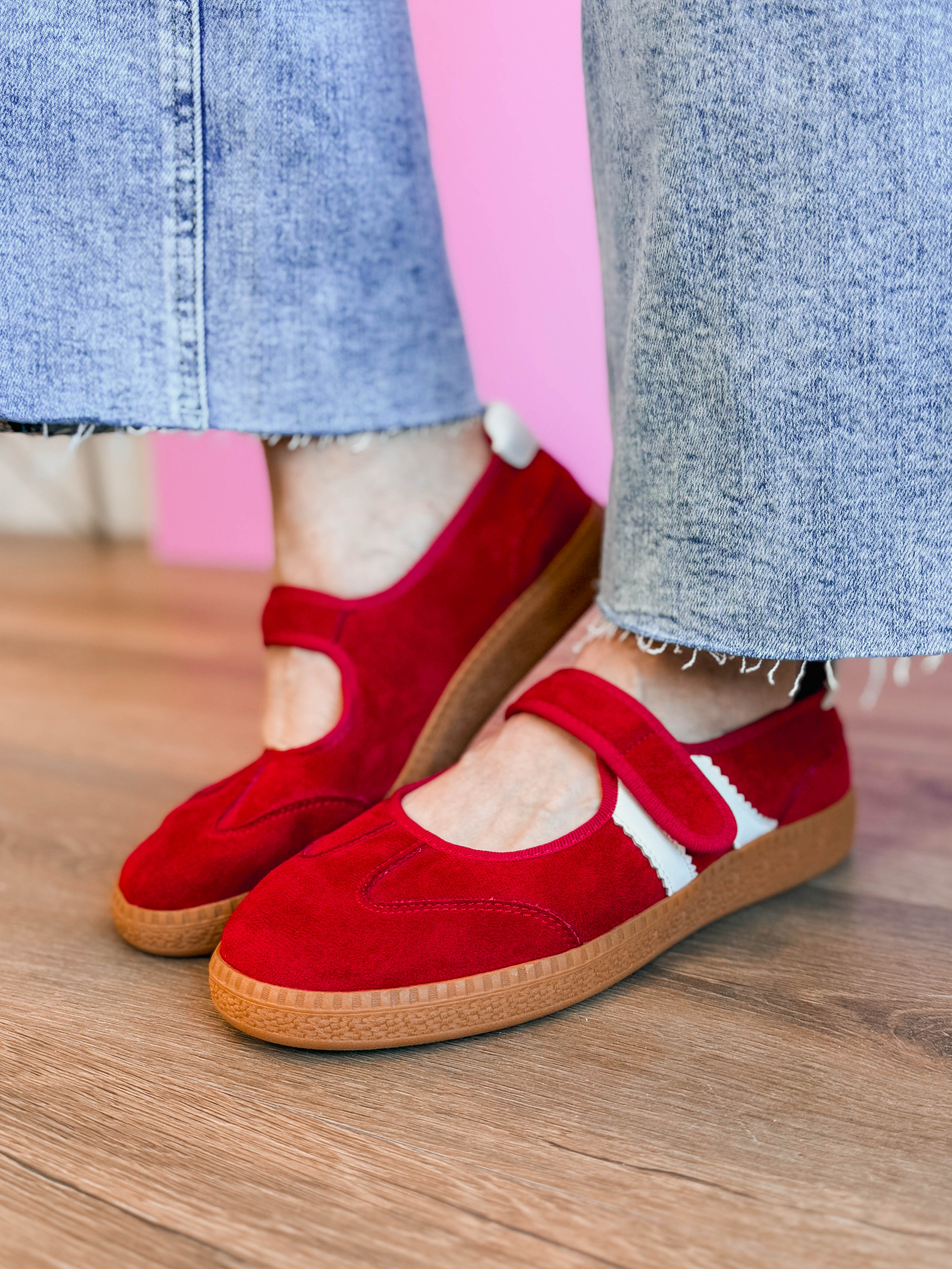 Corkys Calm Down Flats-Red Faux Suede - Image 2