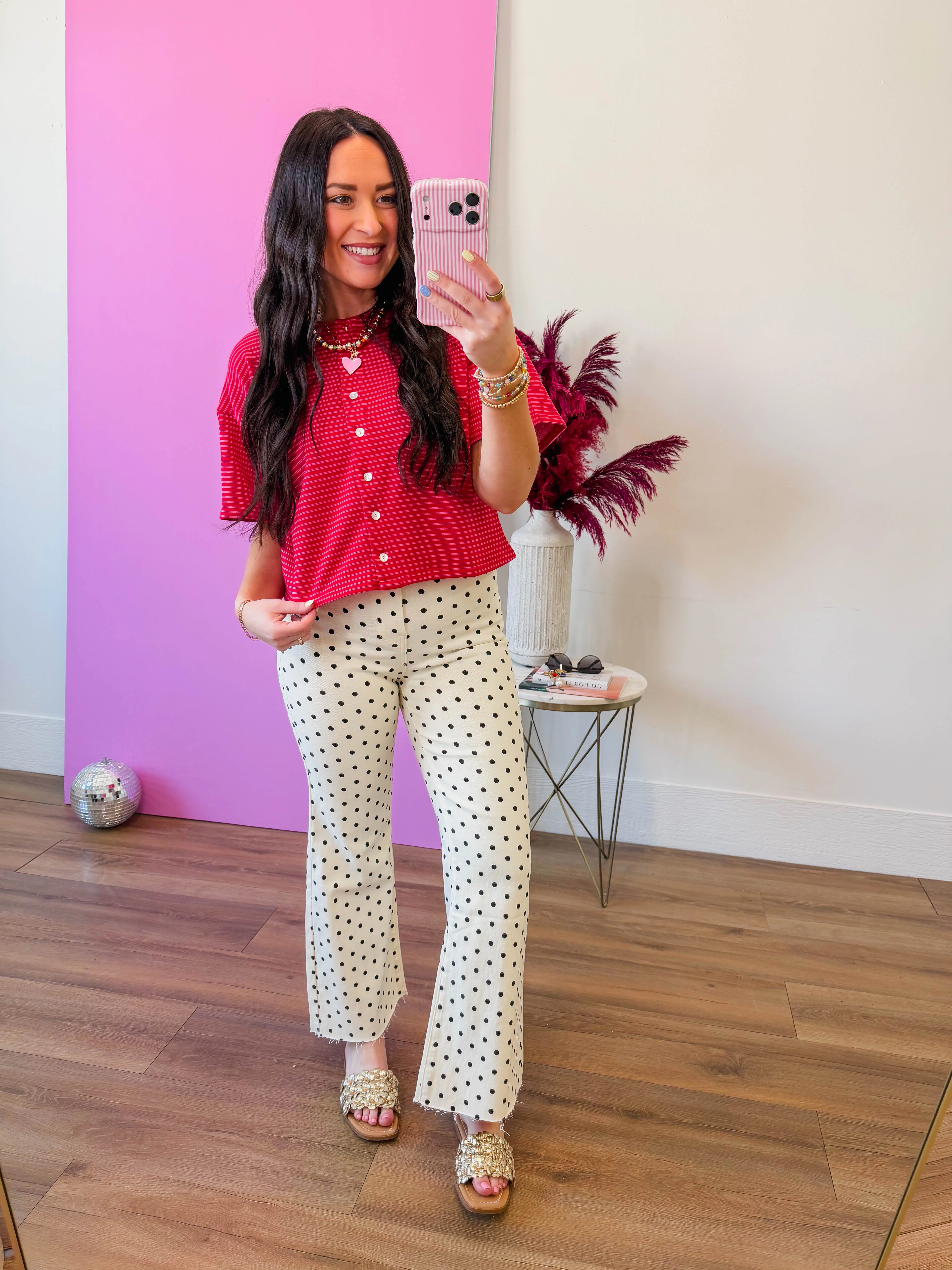 Camden Striped Button Down Tee-Cherry/Pink - Image 5