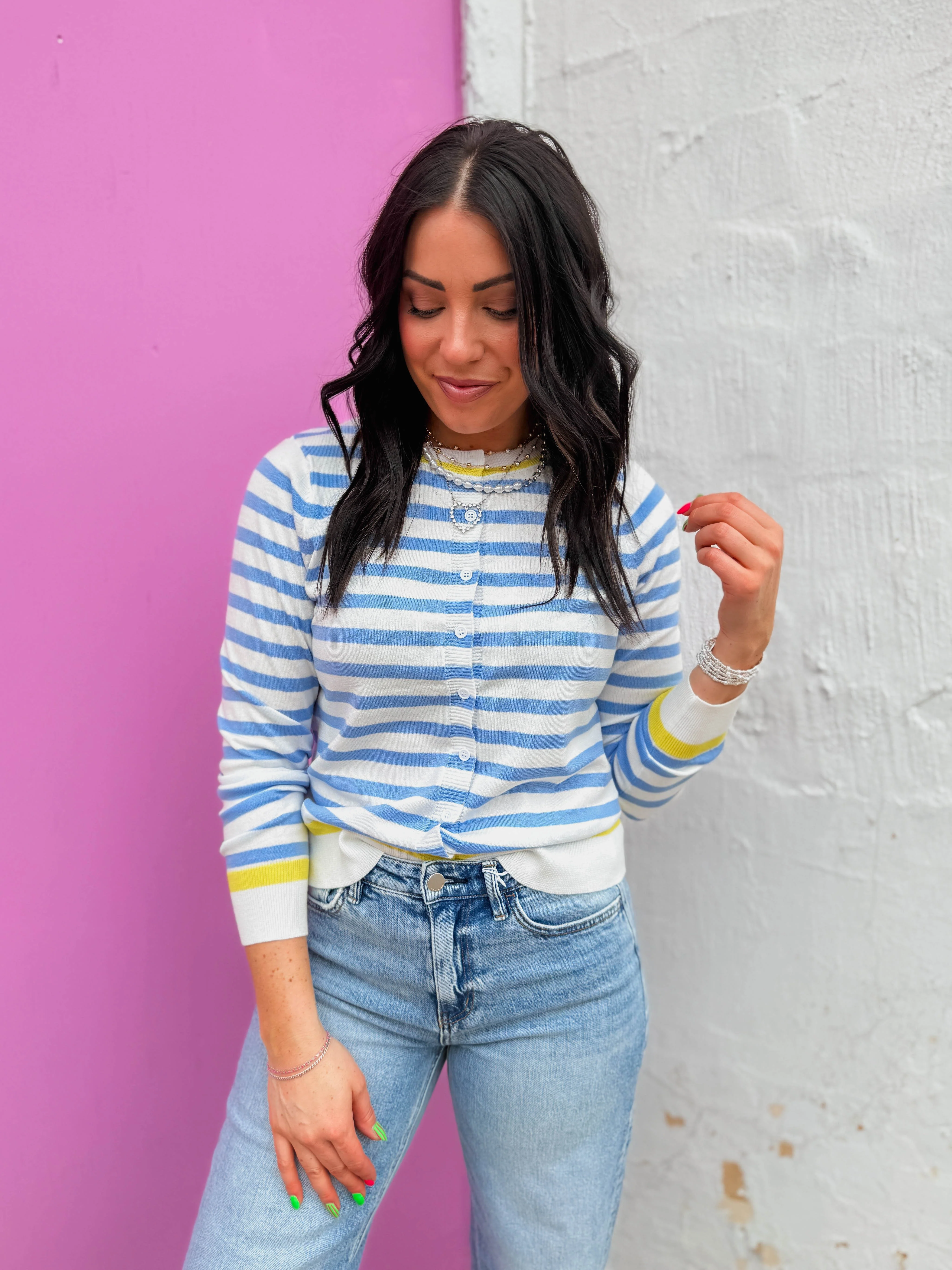Camille Striped Cardigan-Chambray - Image 3