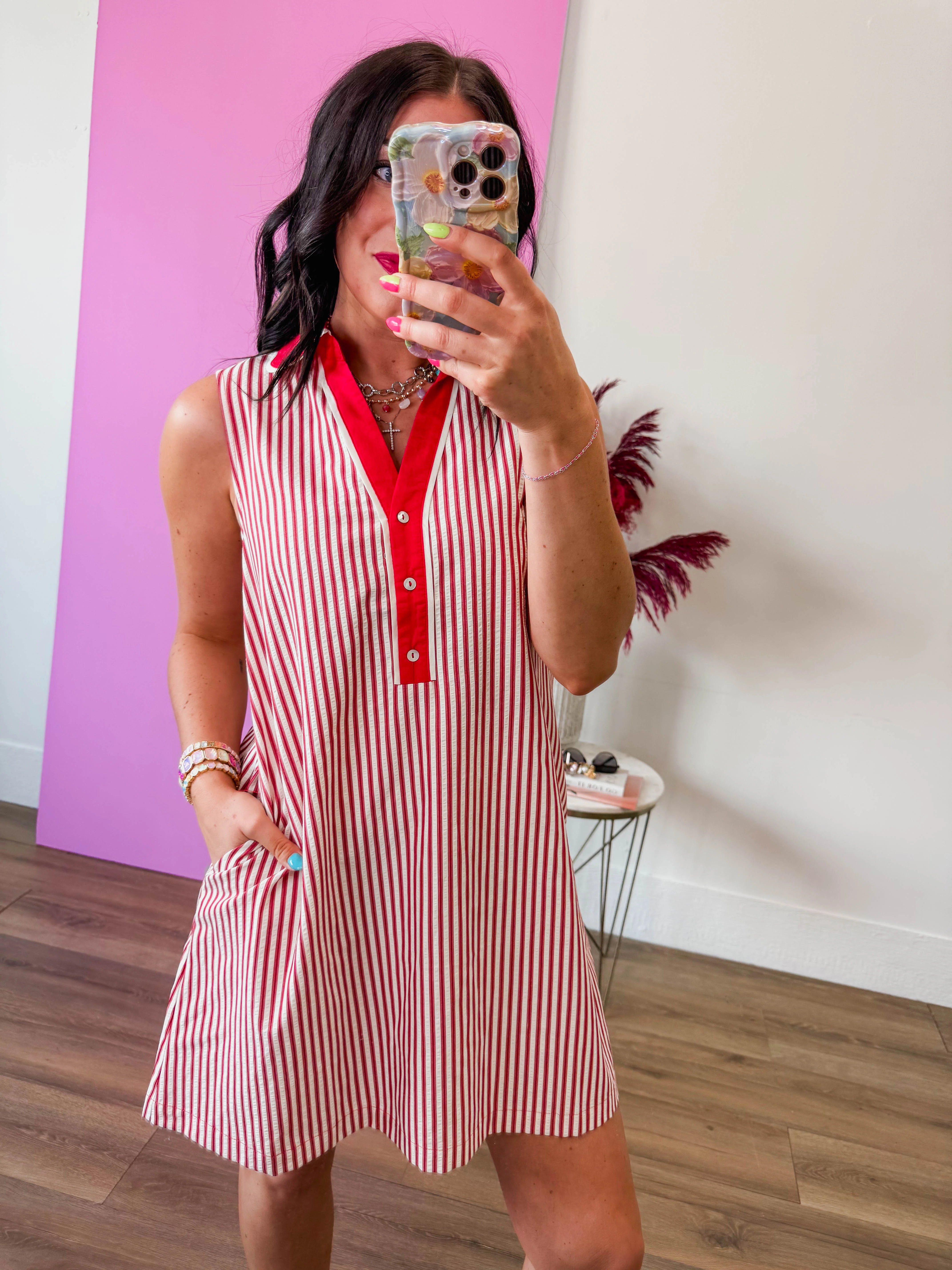 Casey Striped Mini Dress-Red - Image 3