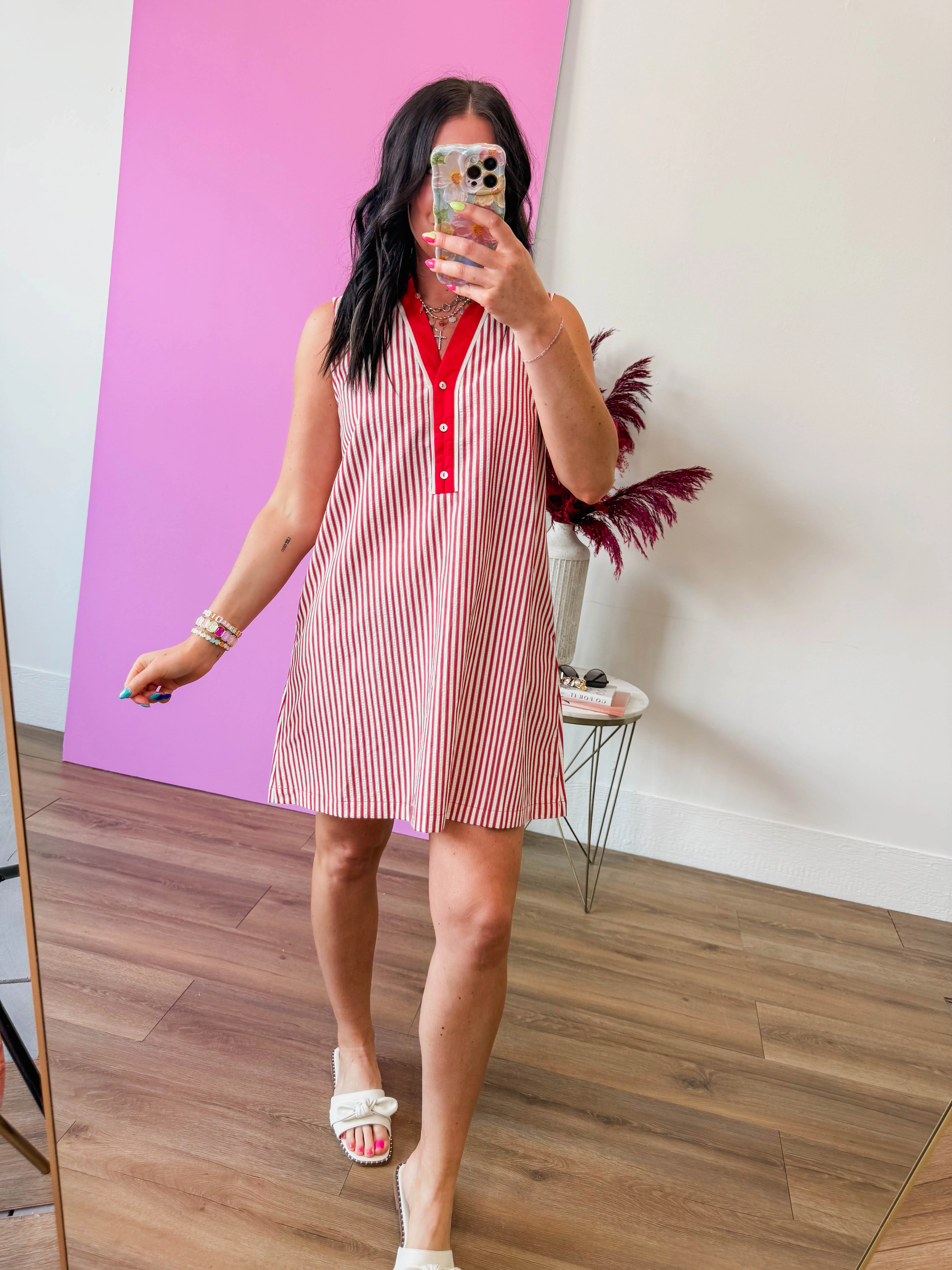 Casey Striped Mini Dress-Red - Image 7
