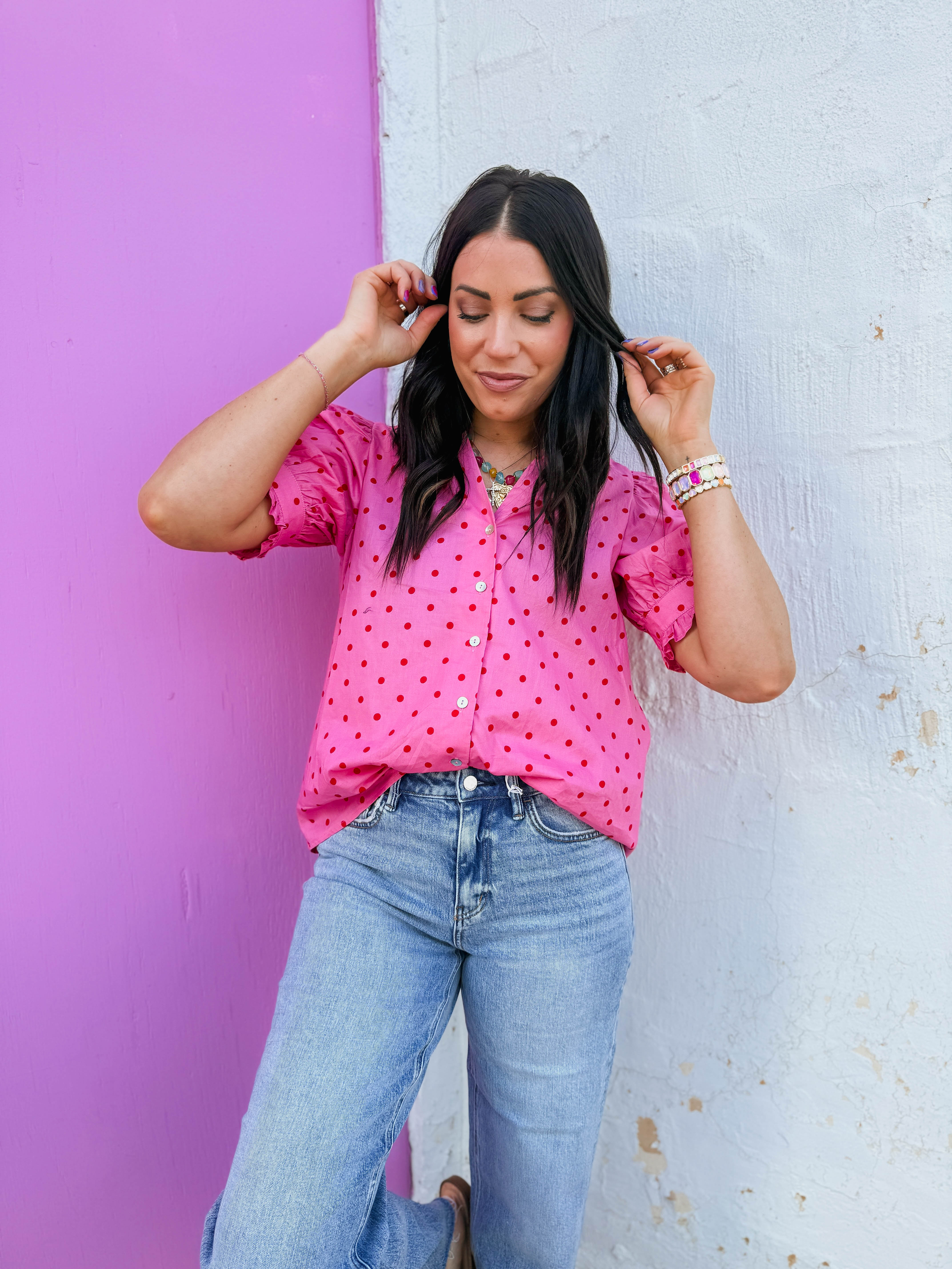 Chelsie Polka Dot Top-Pink - Image 10