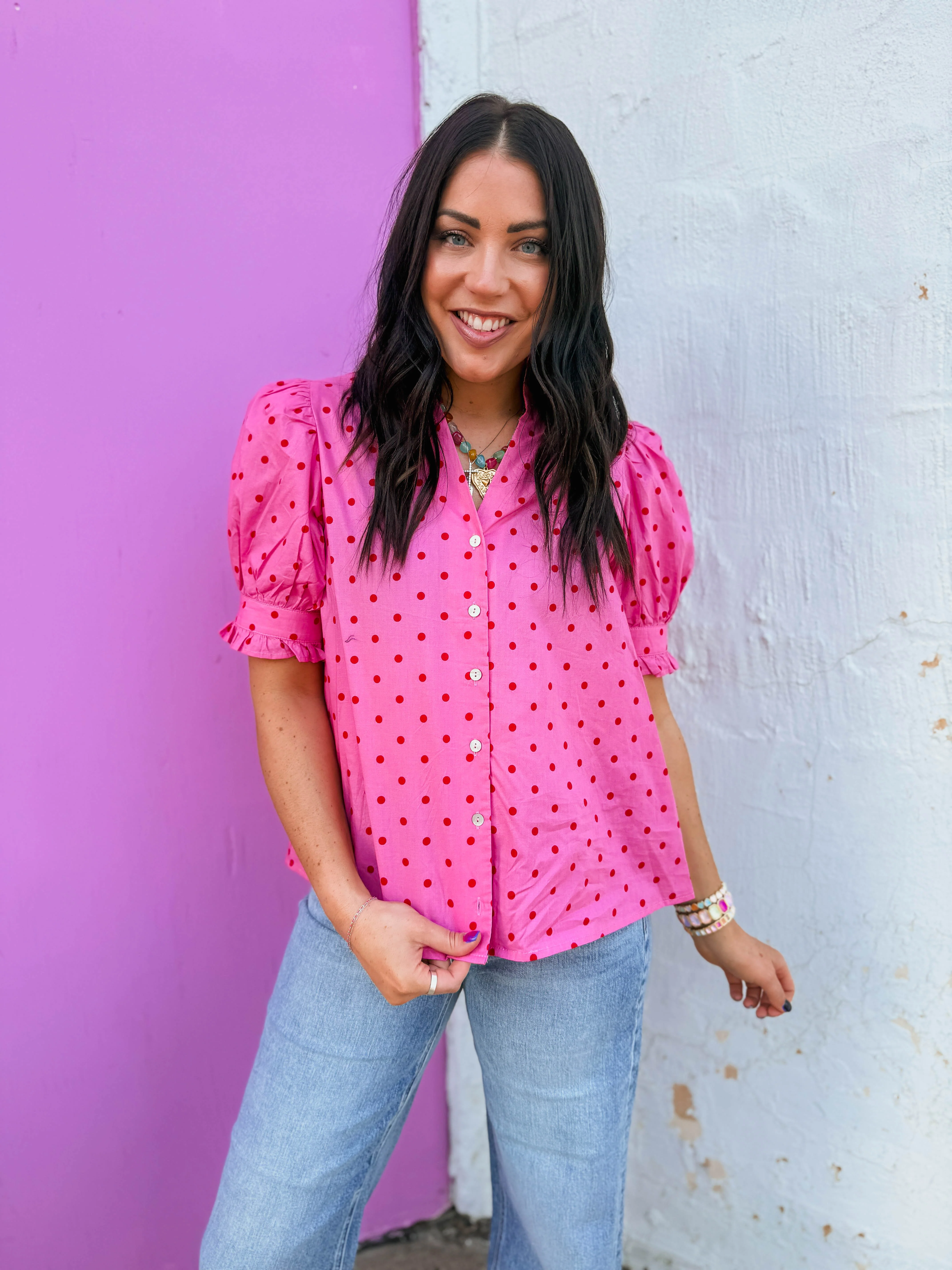 Chelsie Polka Dot Top-Pink - Image 11