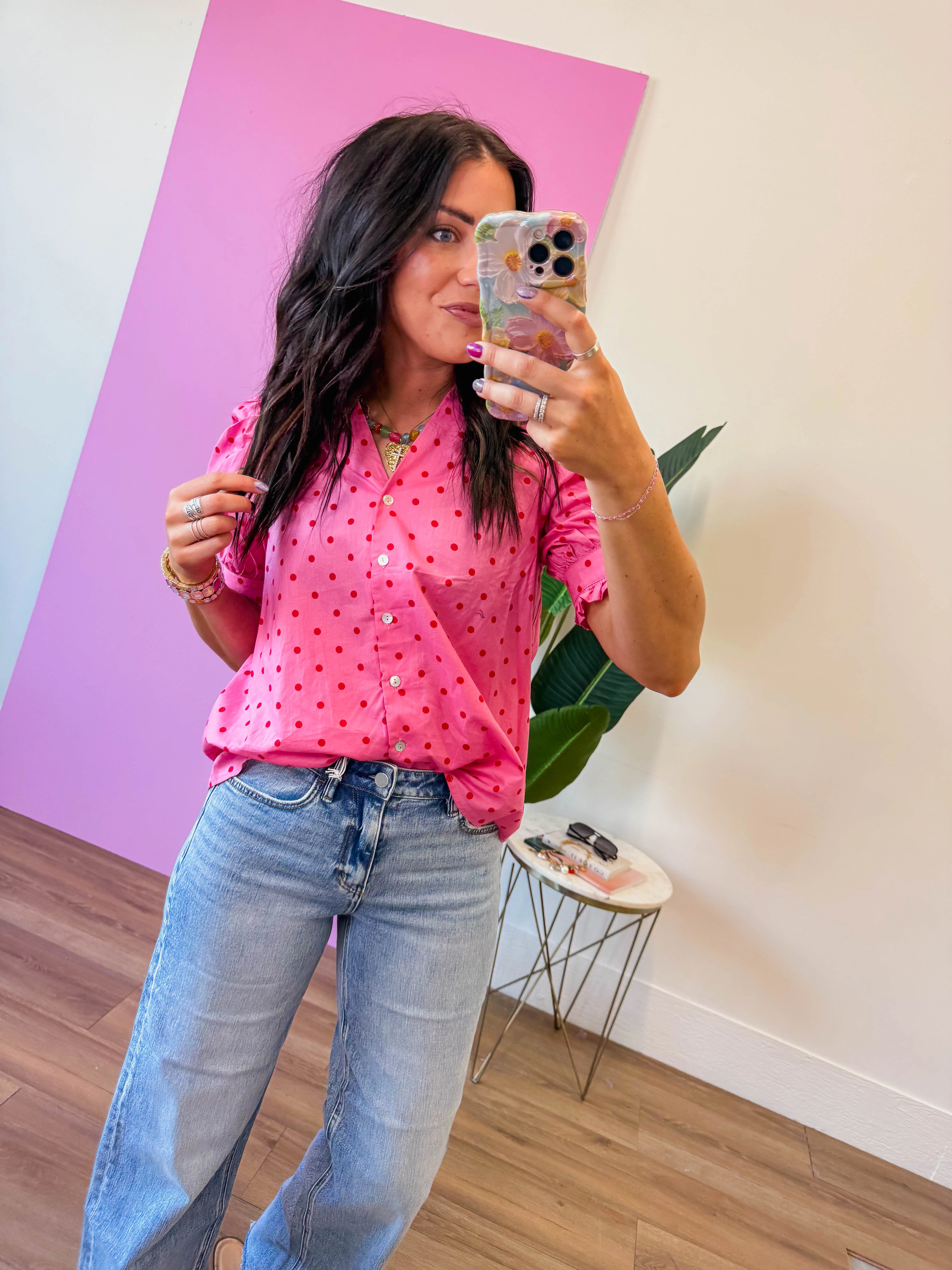 Chelsie Polka Dot Top-Pink - Image 12