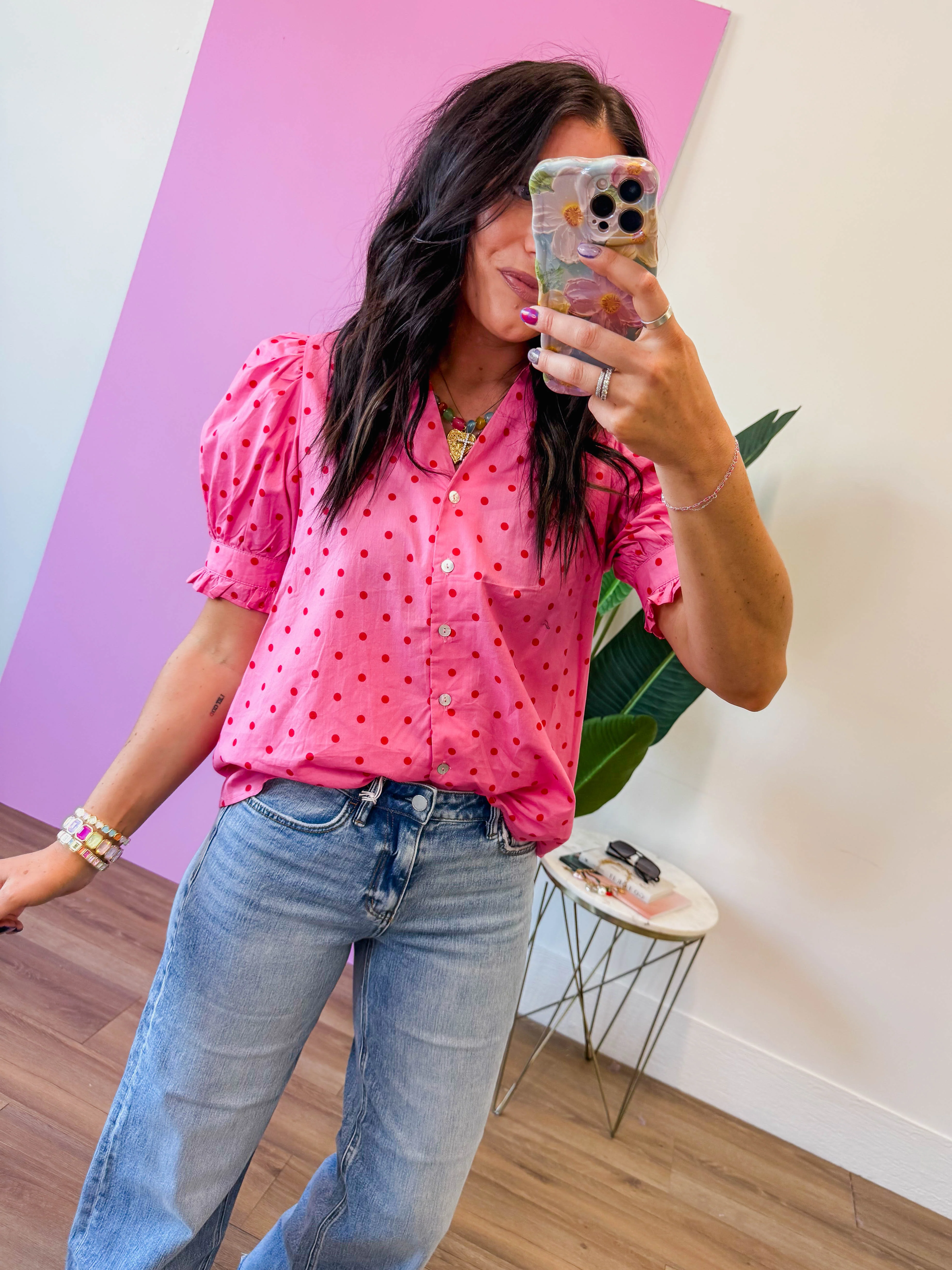 Chelsie Polka Dot Top-Pink - Image 8