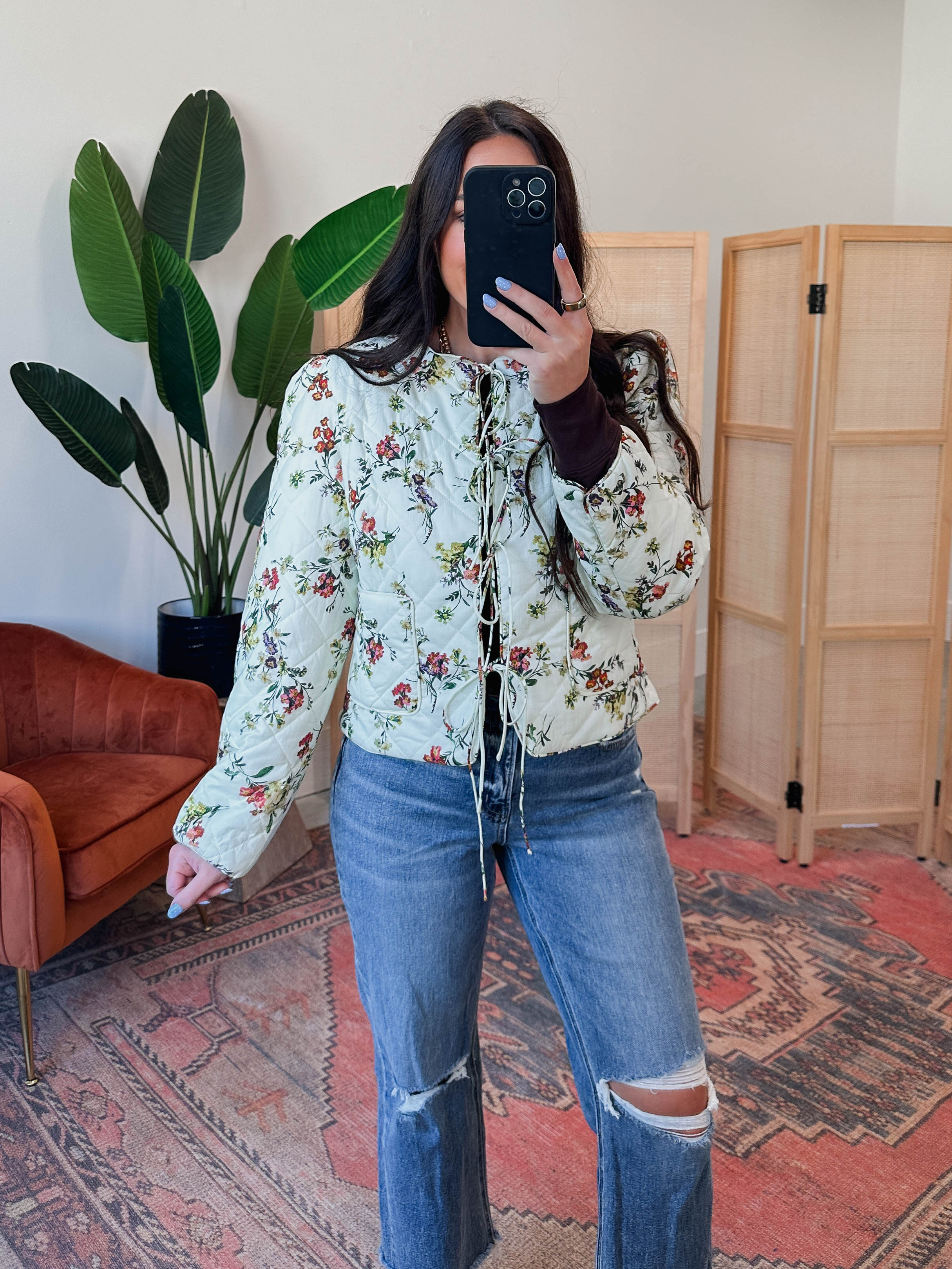 Chelsy Floral Quilted Jacket-Ecru - Image 7
