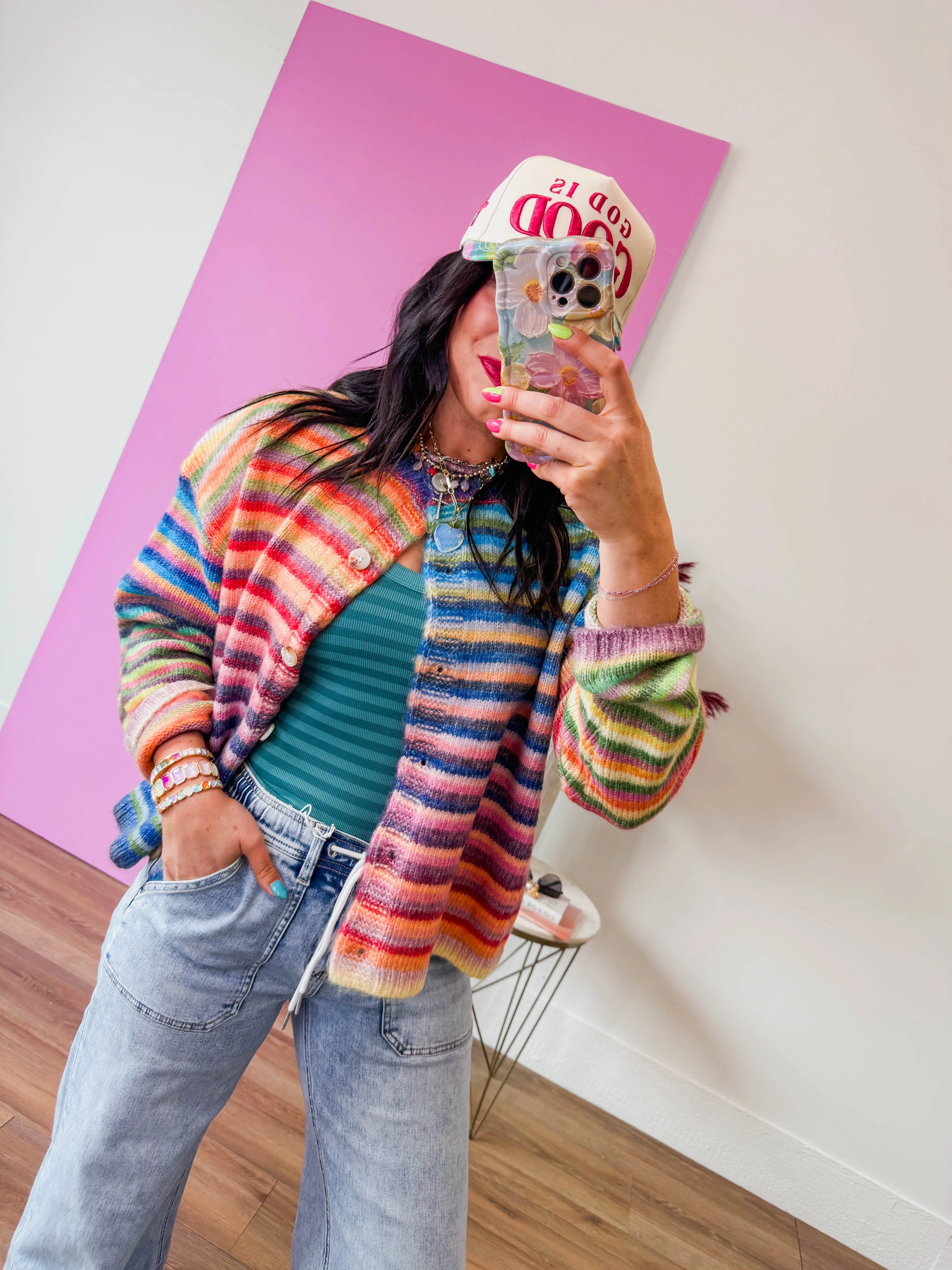 Chill Day Striped Tee-Dusty Teal - Image 10
