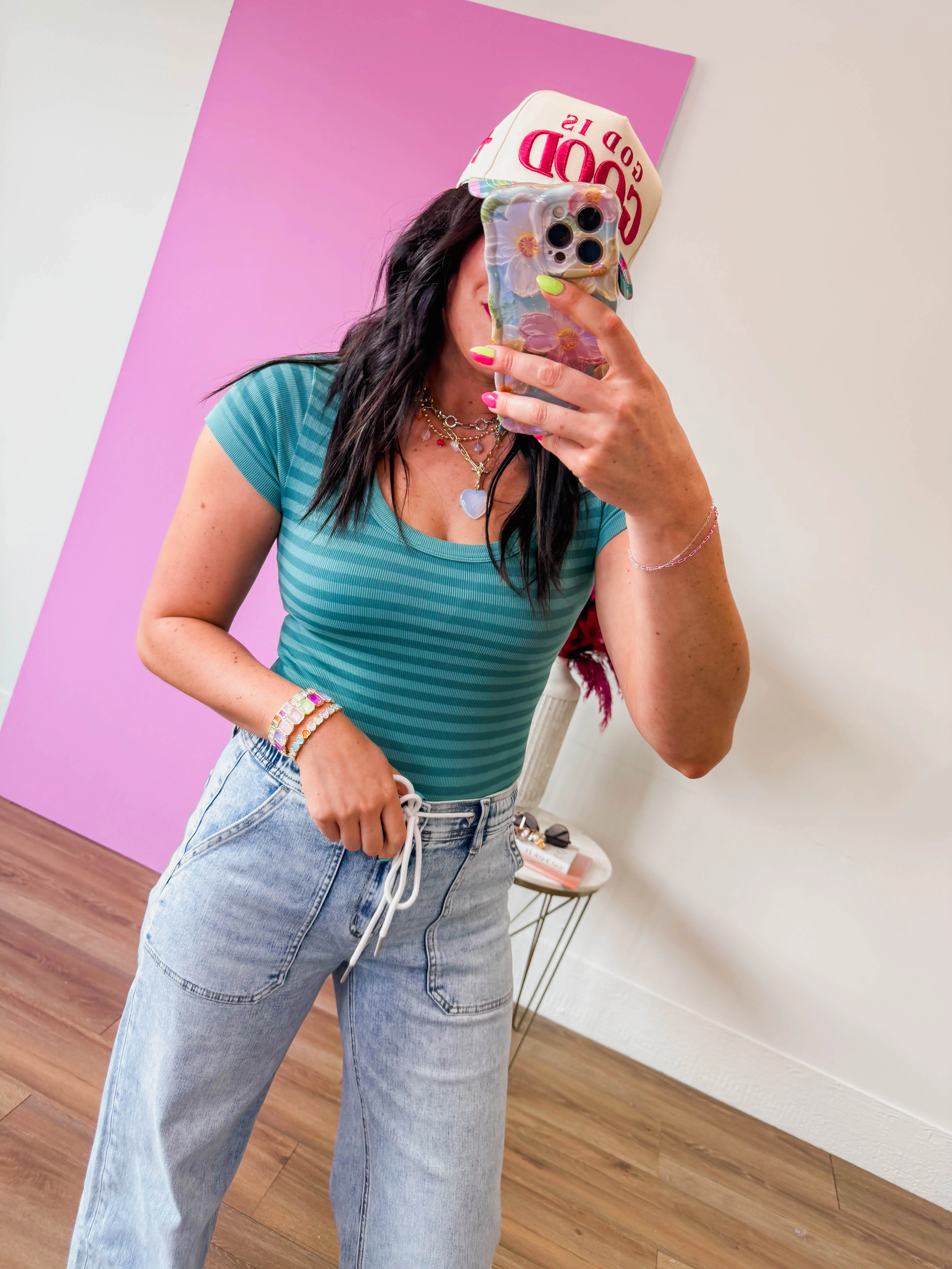 Chill Day Striped Tee-Dusty Teal - Image 3