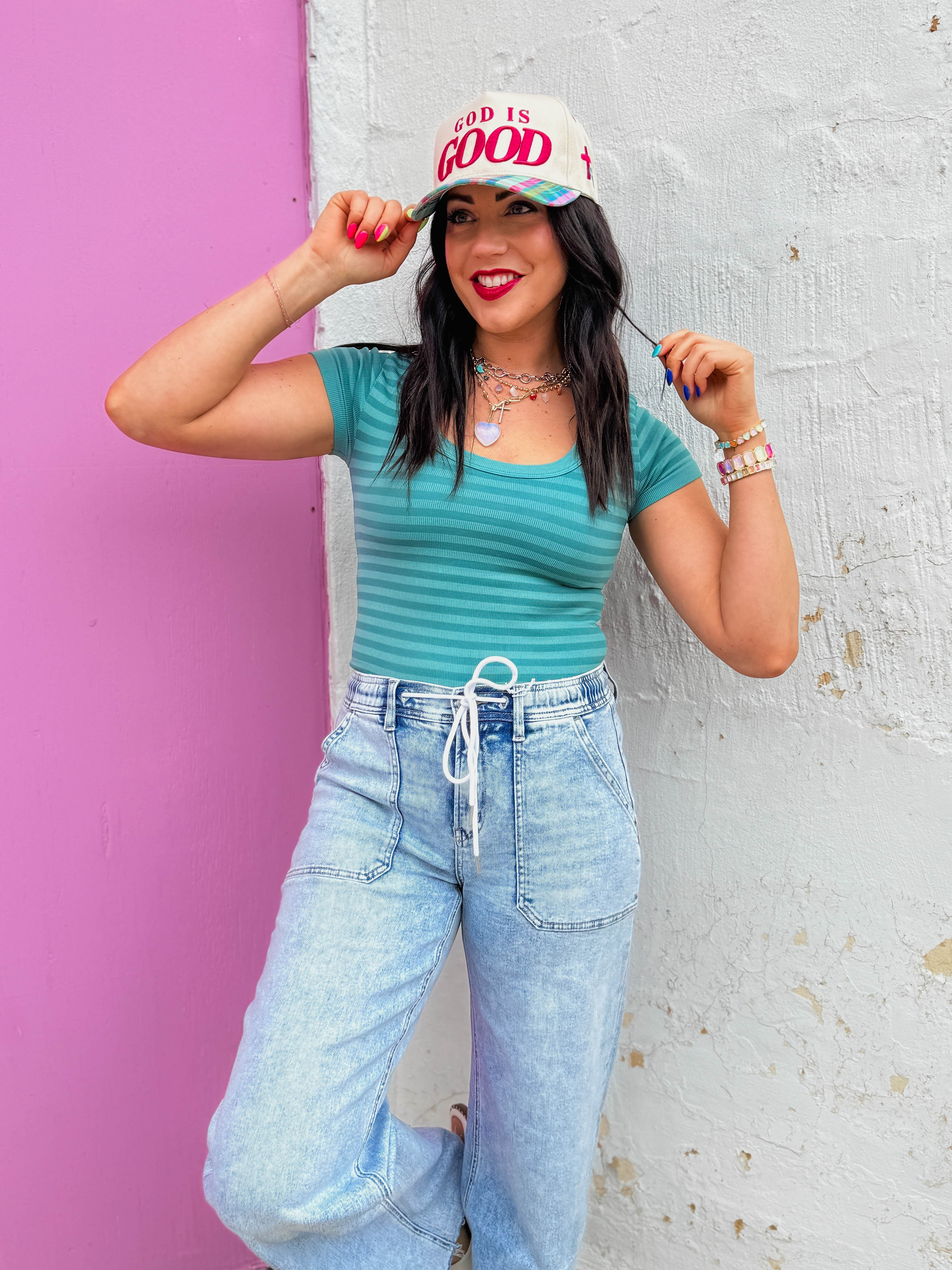 Chill Day Striped Tee-Dusty Teal - Image 4