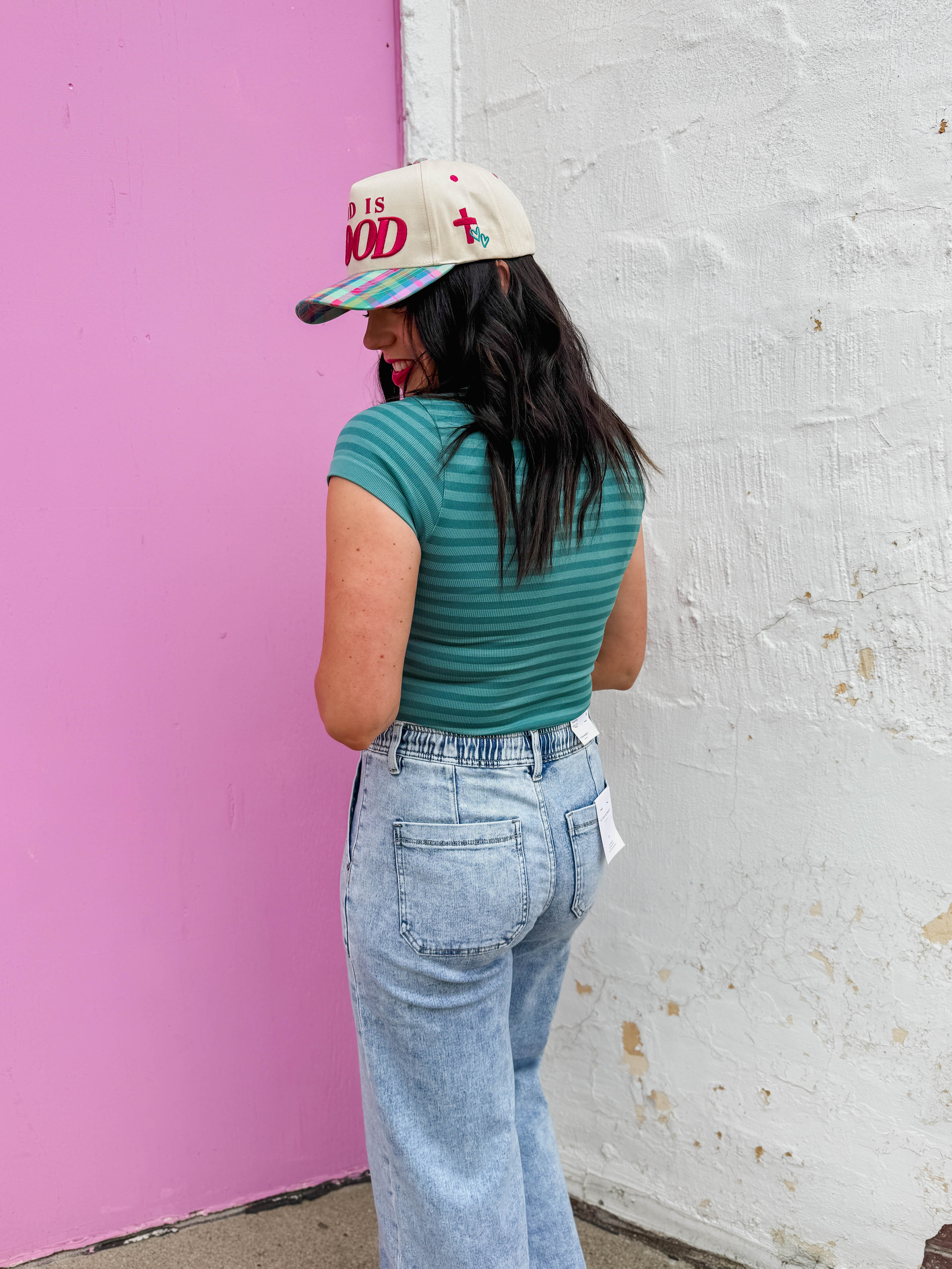 Chill Day Striped Tee-Dusty Teal - Image 6