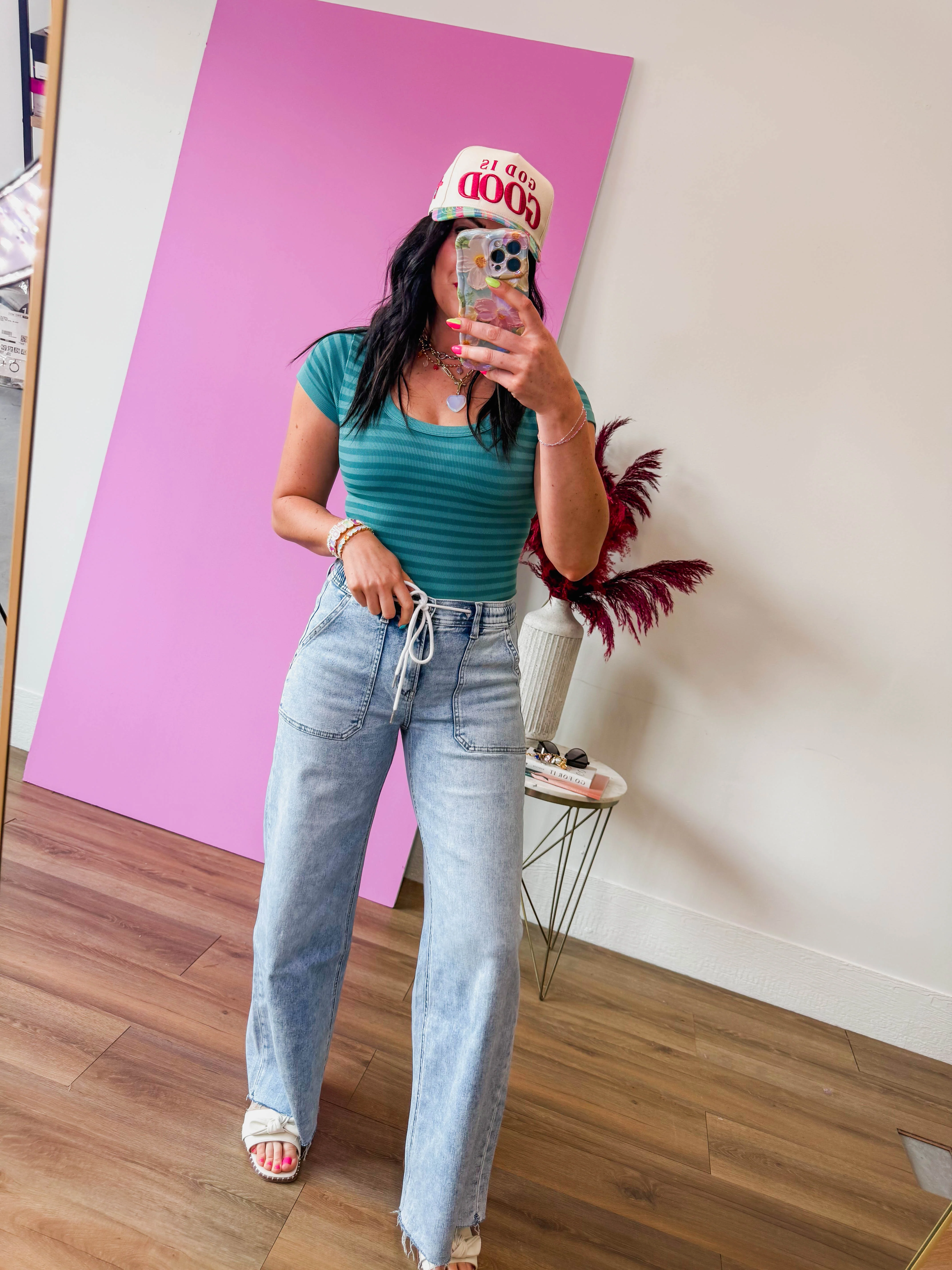 Chill Day Striped Tee-Dusty Teal - Image 7