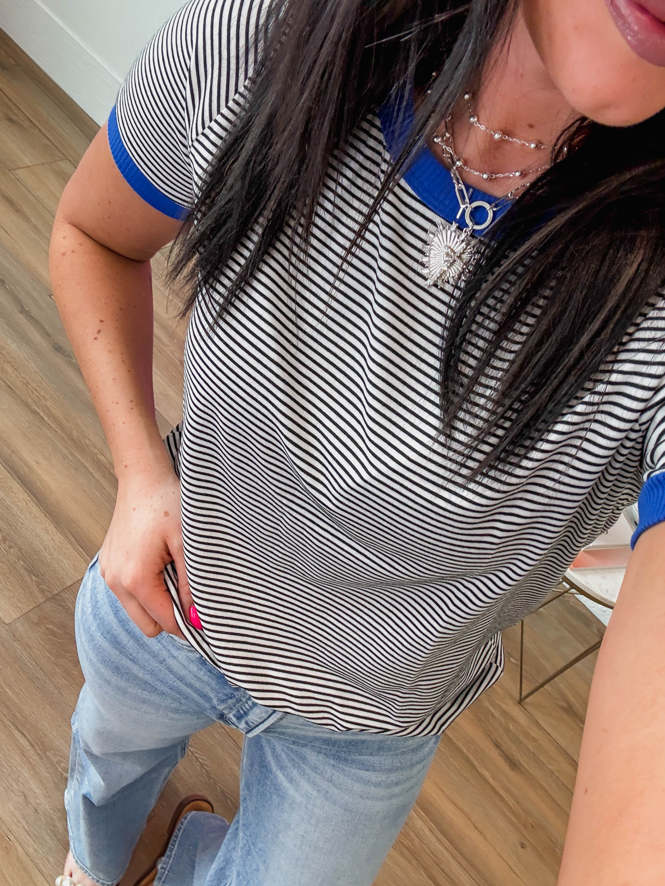 Claire Striped Top-Ivory/Royal - Image 7
