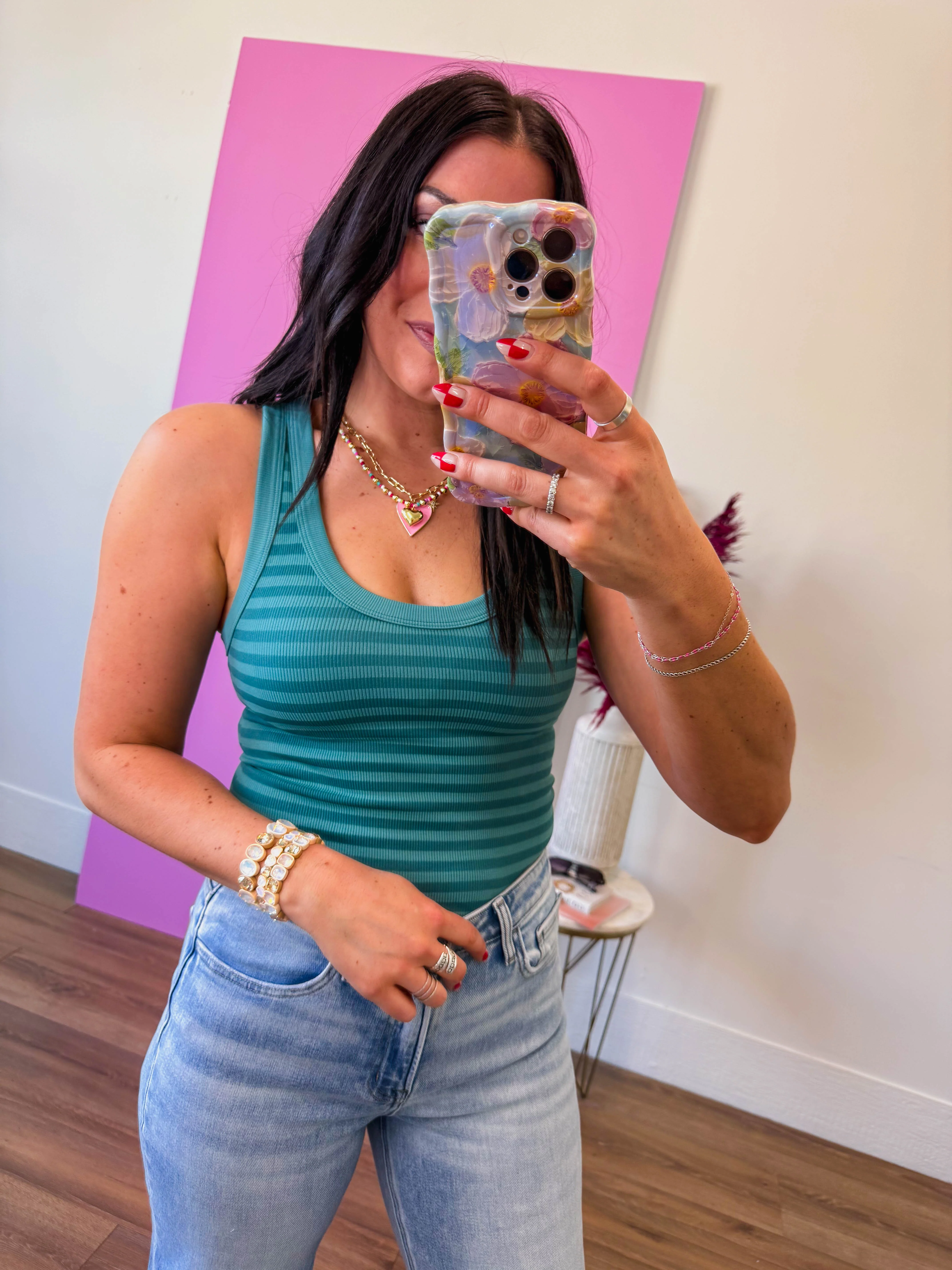 Cool Girl Striped Tank-Dusty Teal - Image 3