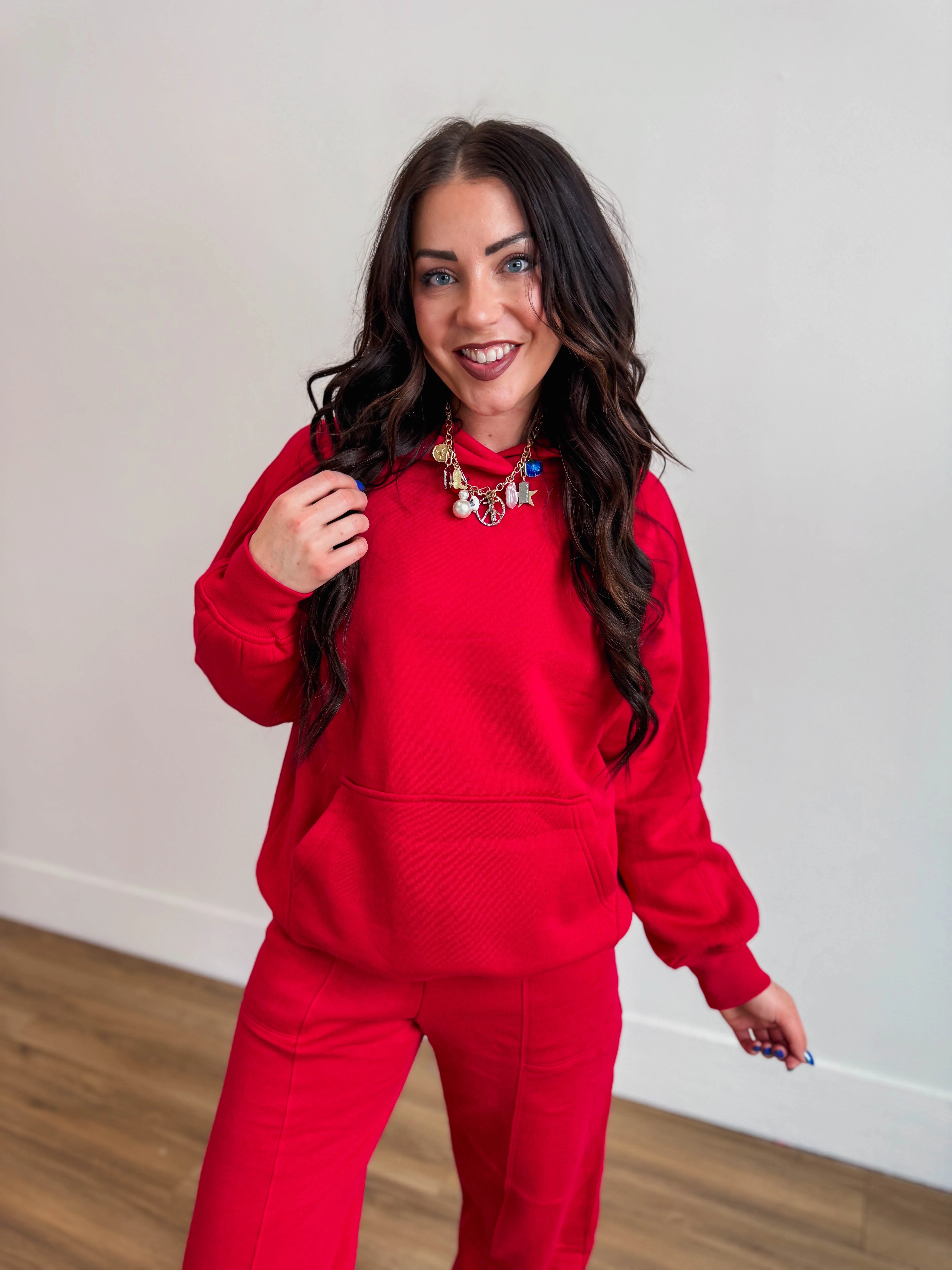 Cozy On Up Hoodie-Red