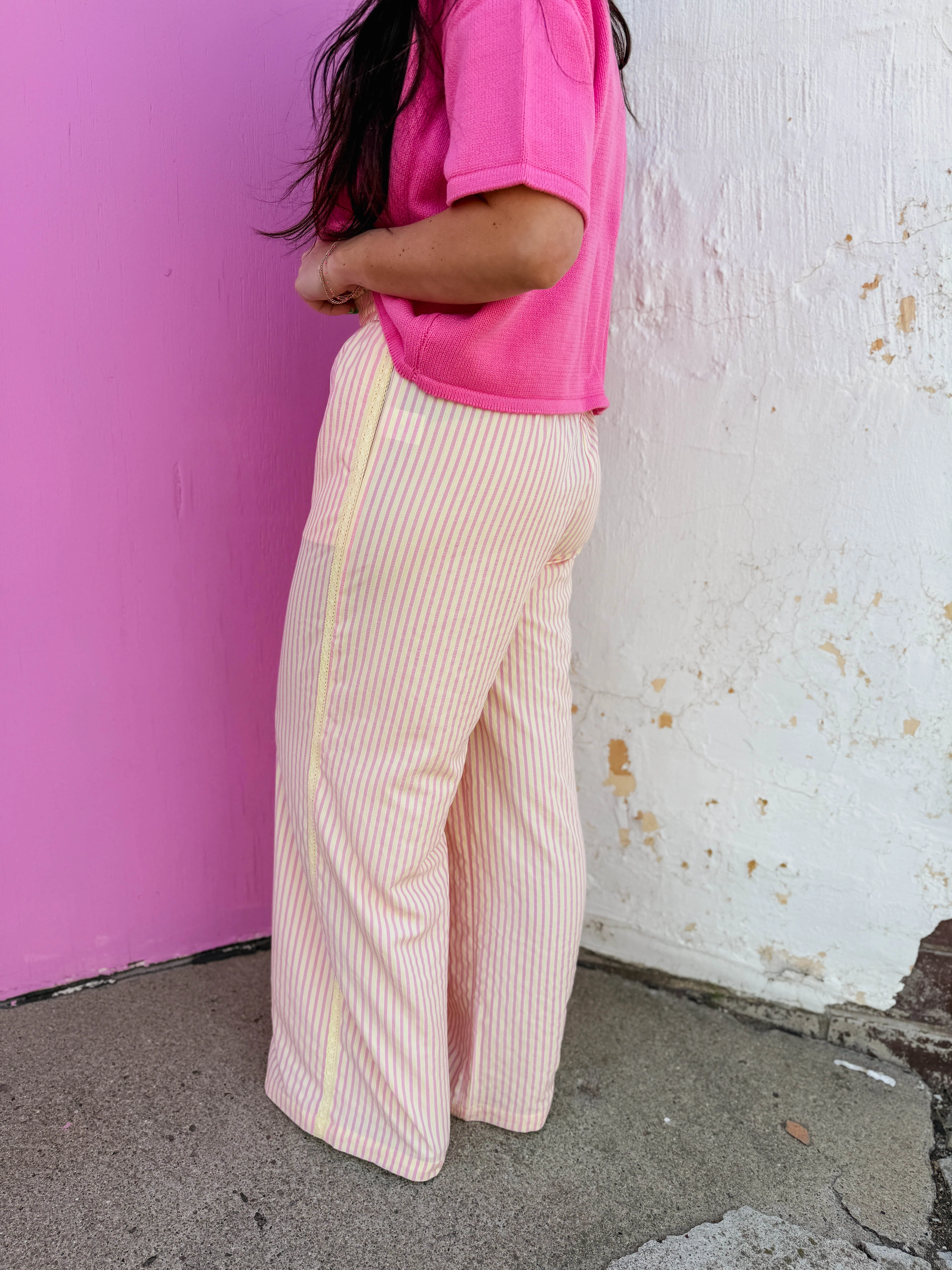 Daydream Striped Pants-Pink/Yellow - Image 5