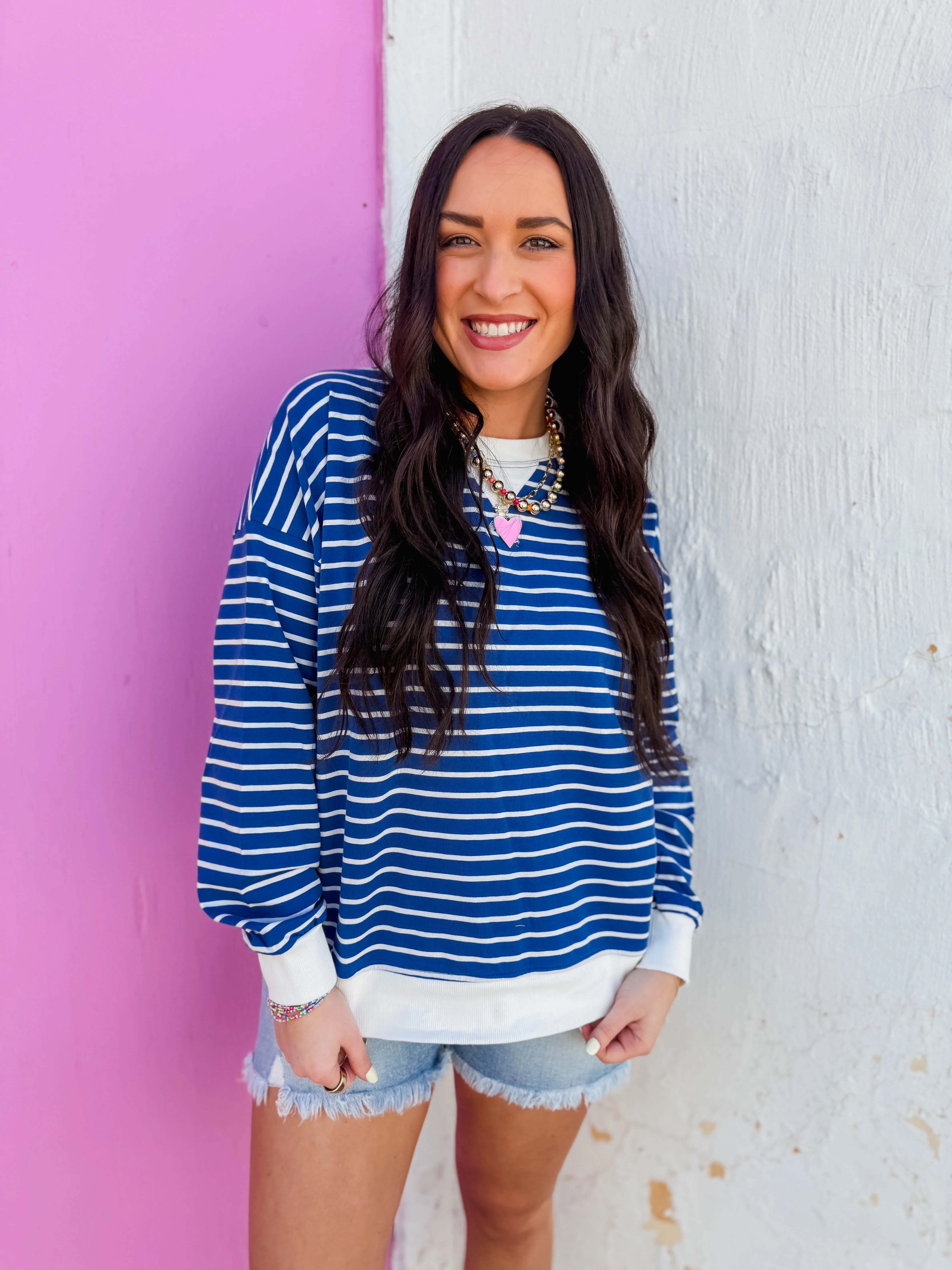 Easy Day Striped Pullover-Lt. Navy - Image 4