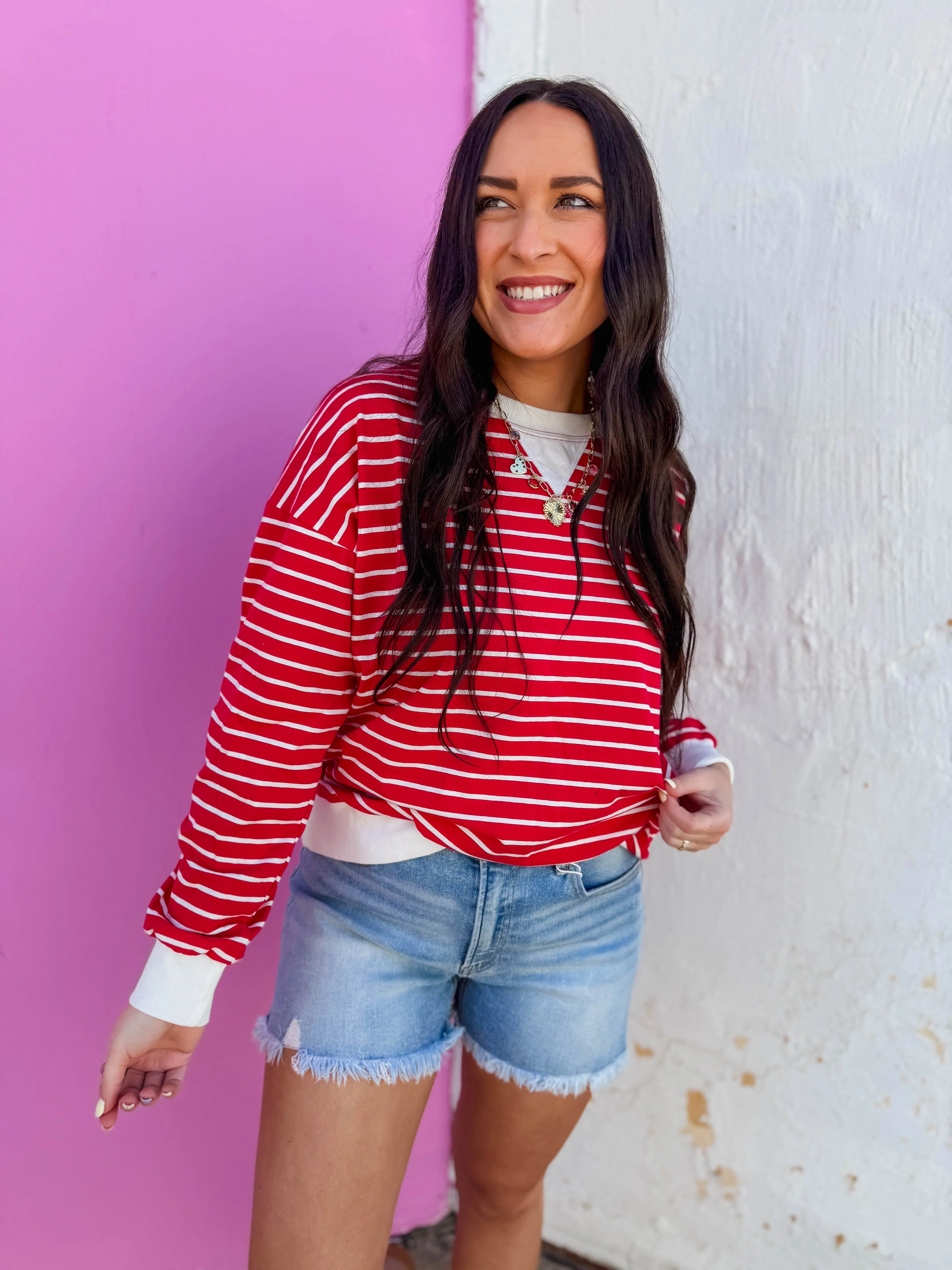 Easy Day Striped Pullover-Ruby - Image 2