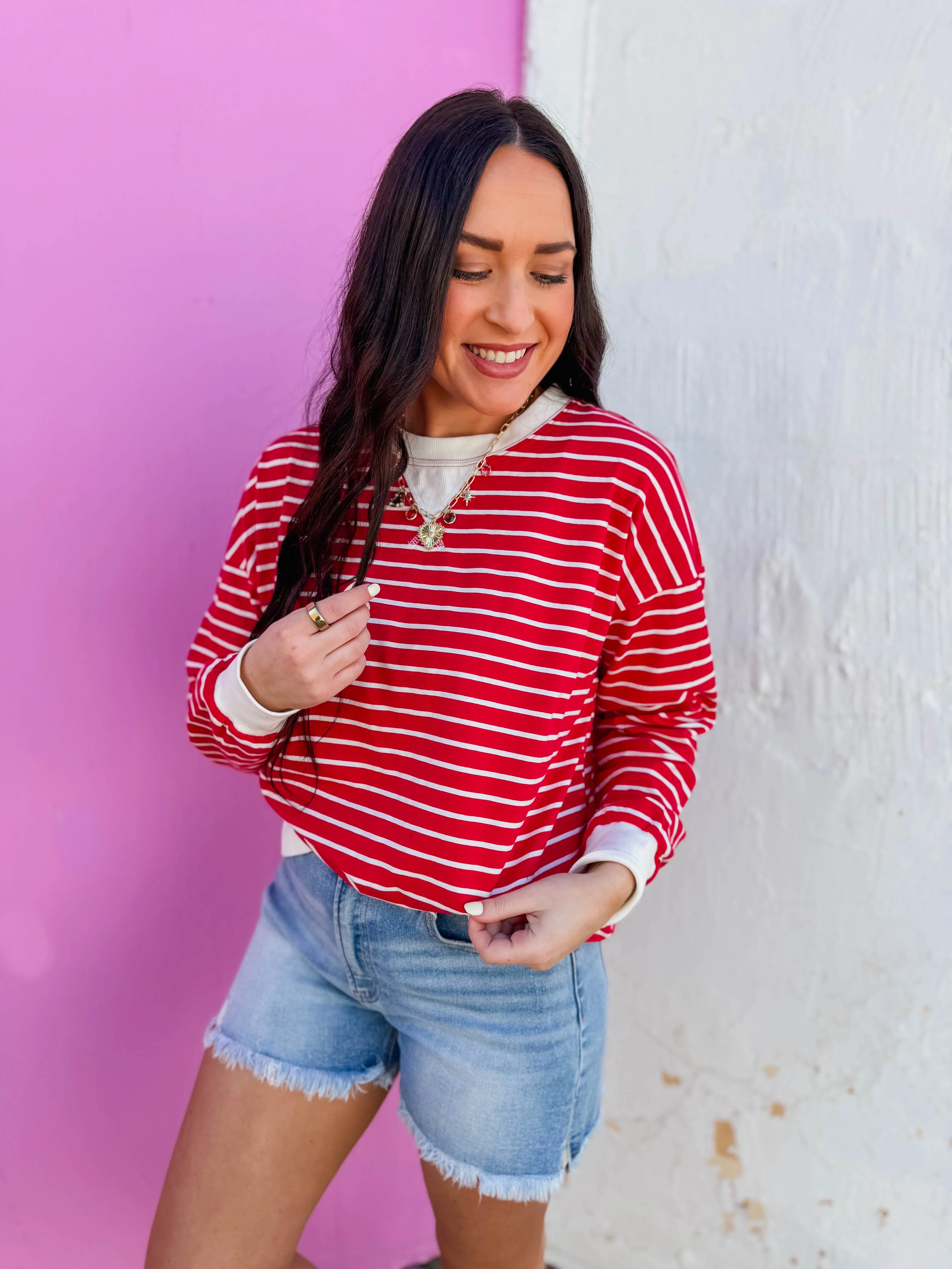 Easy Day Striped Pullover-Ruby - Image 4