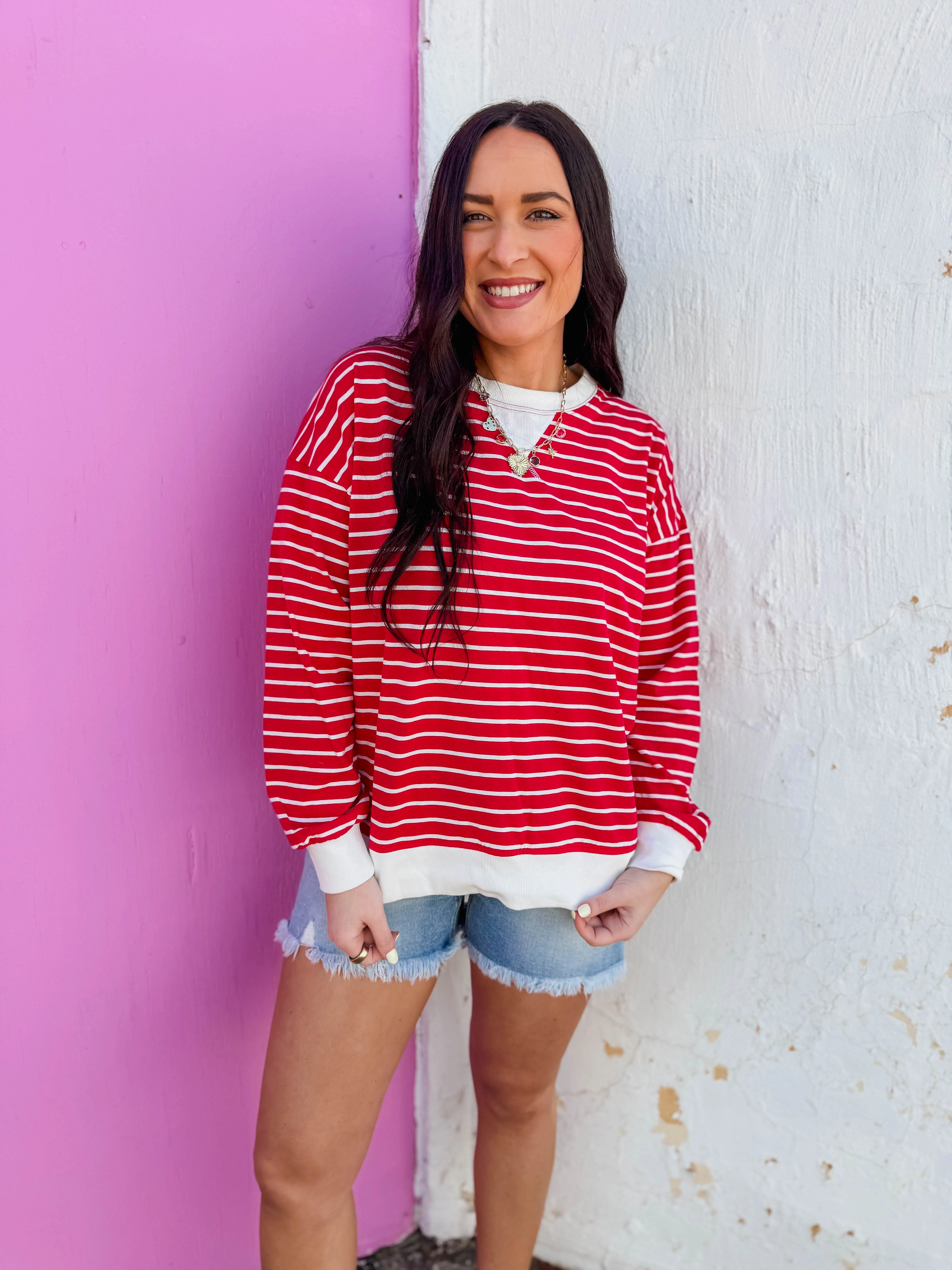 Easy Day Striped Pullover-Ruby - Image 5