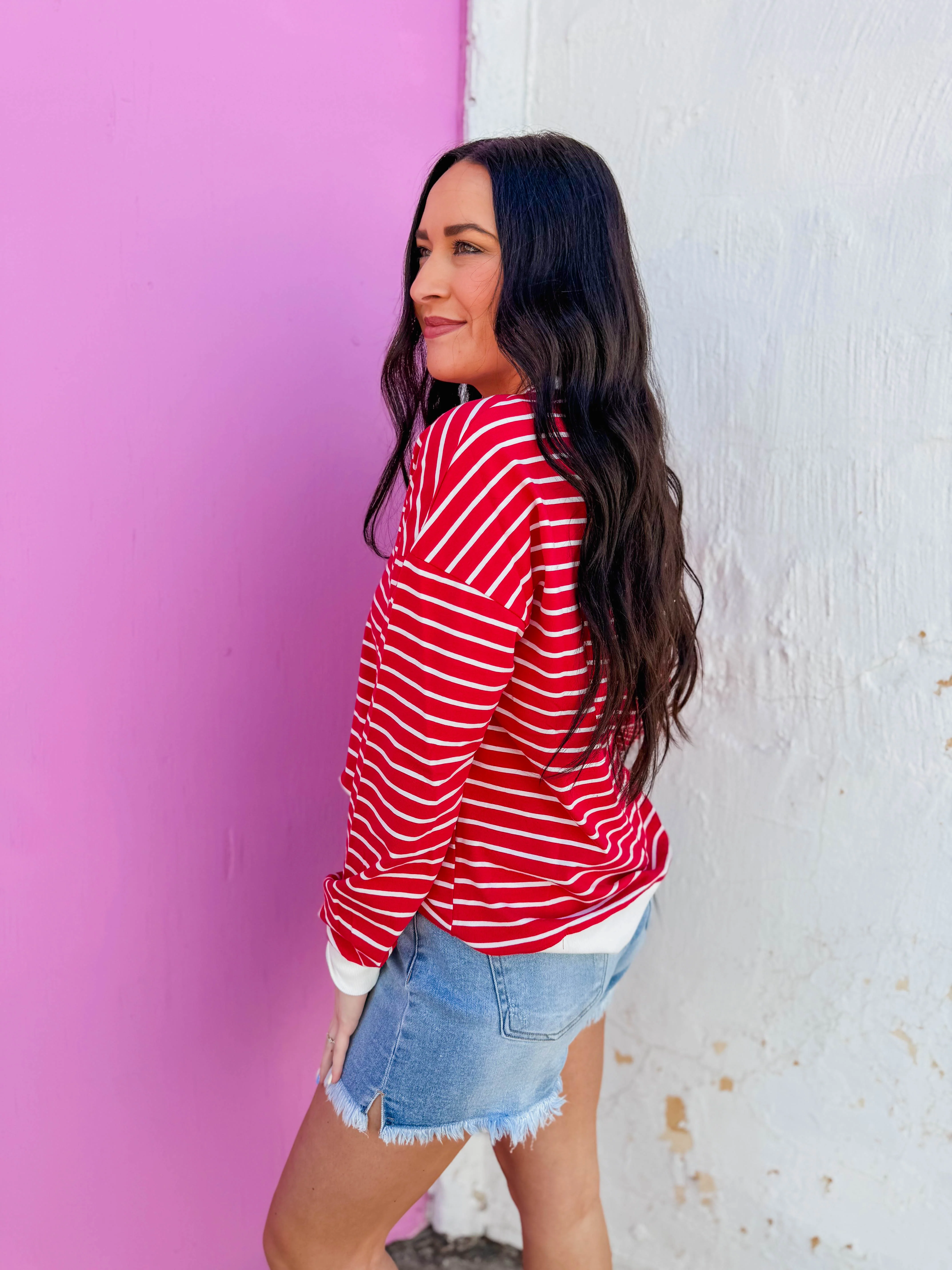 Easy Day Striped Pullover-Ruby - Image 6