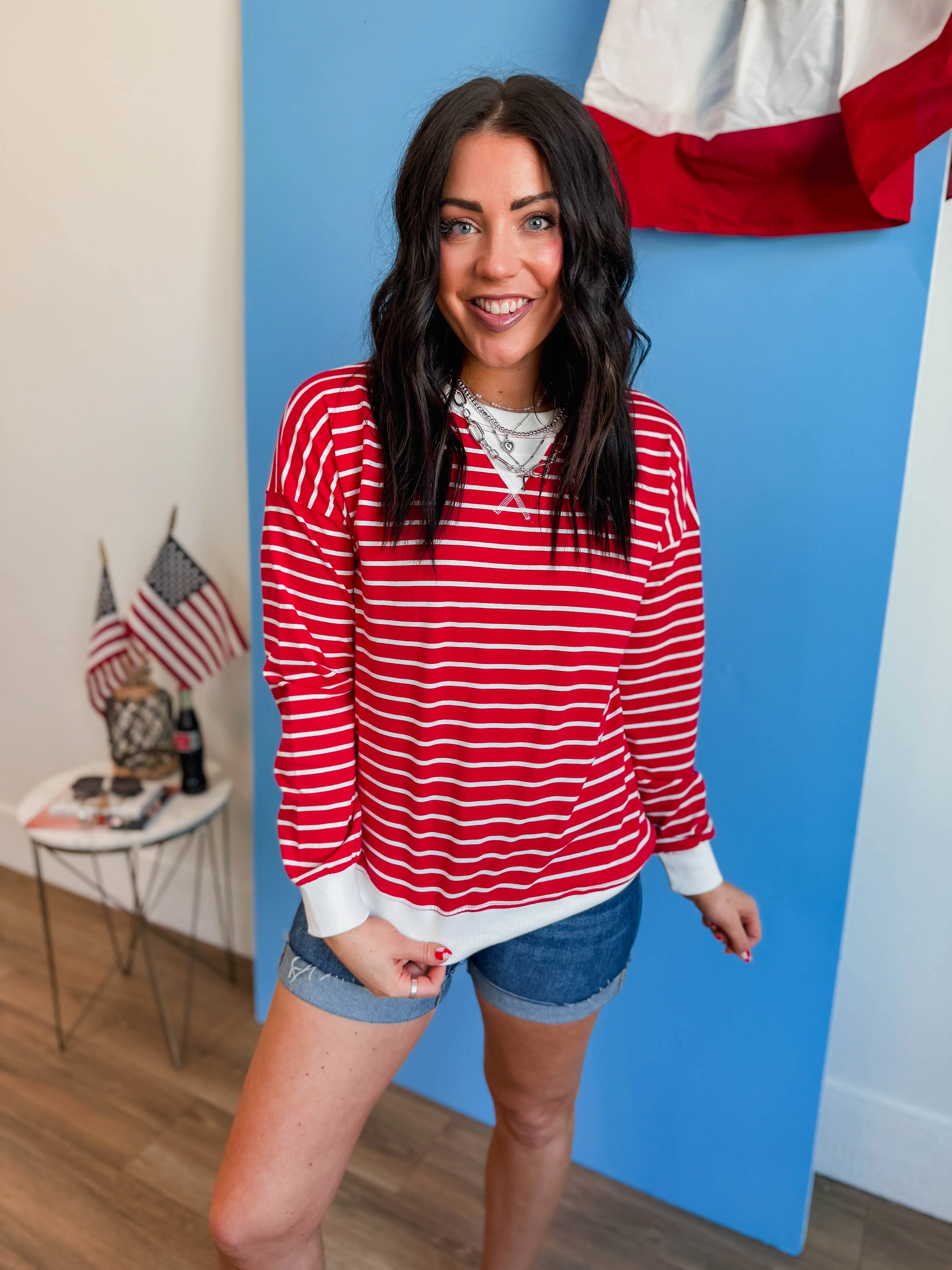 Easy Day Striped Pullover-Ruby - Image 8