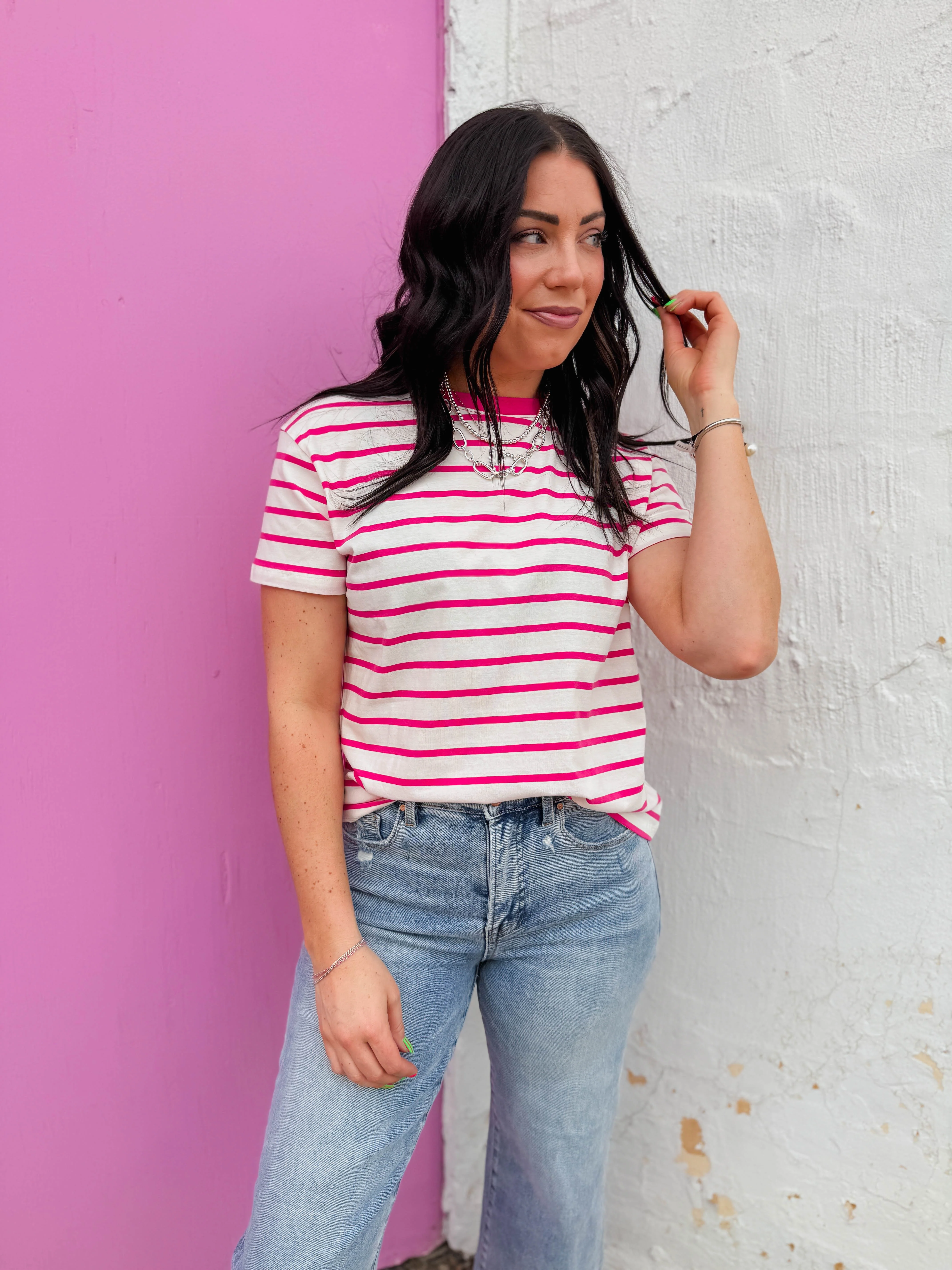 Go-Getter Striped Tee-Hot Pink - Image 3