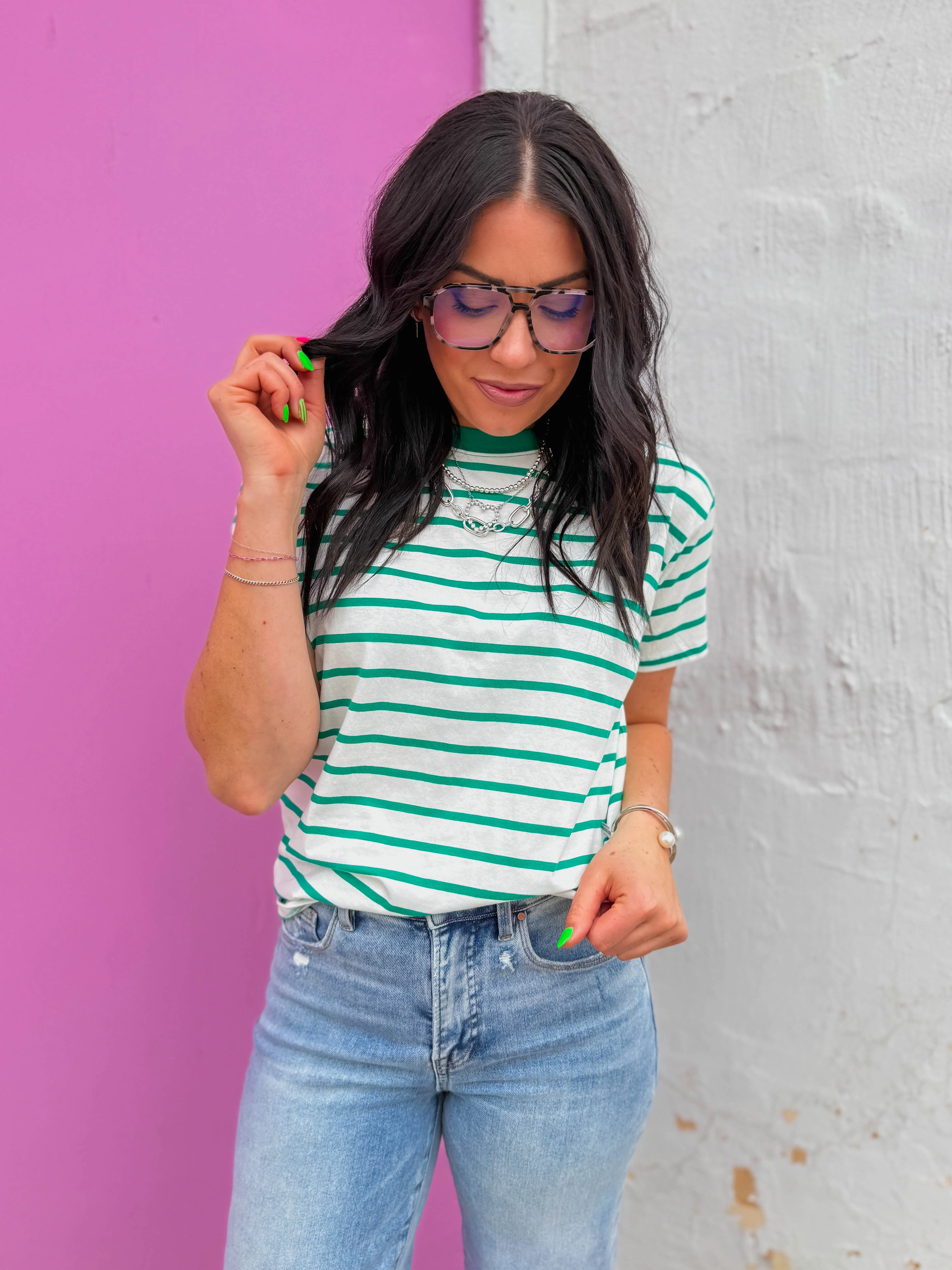 Go-Getter Striped Tee-Kelly Green - Image 4