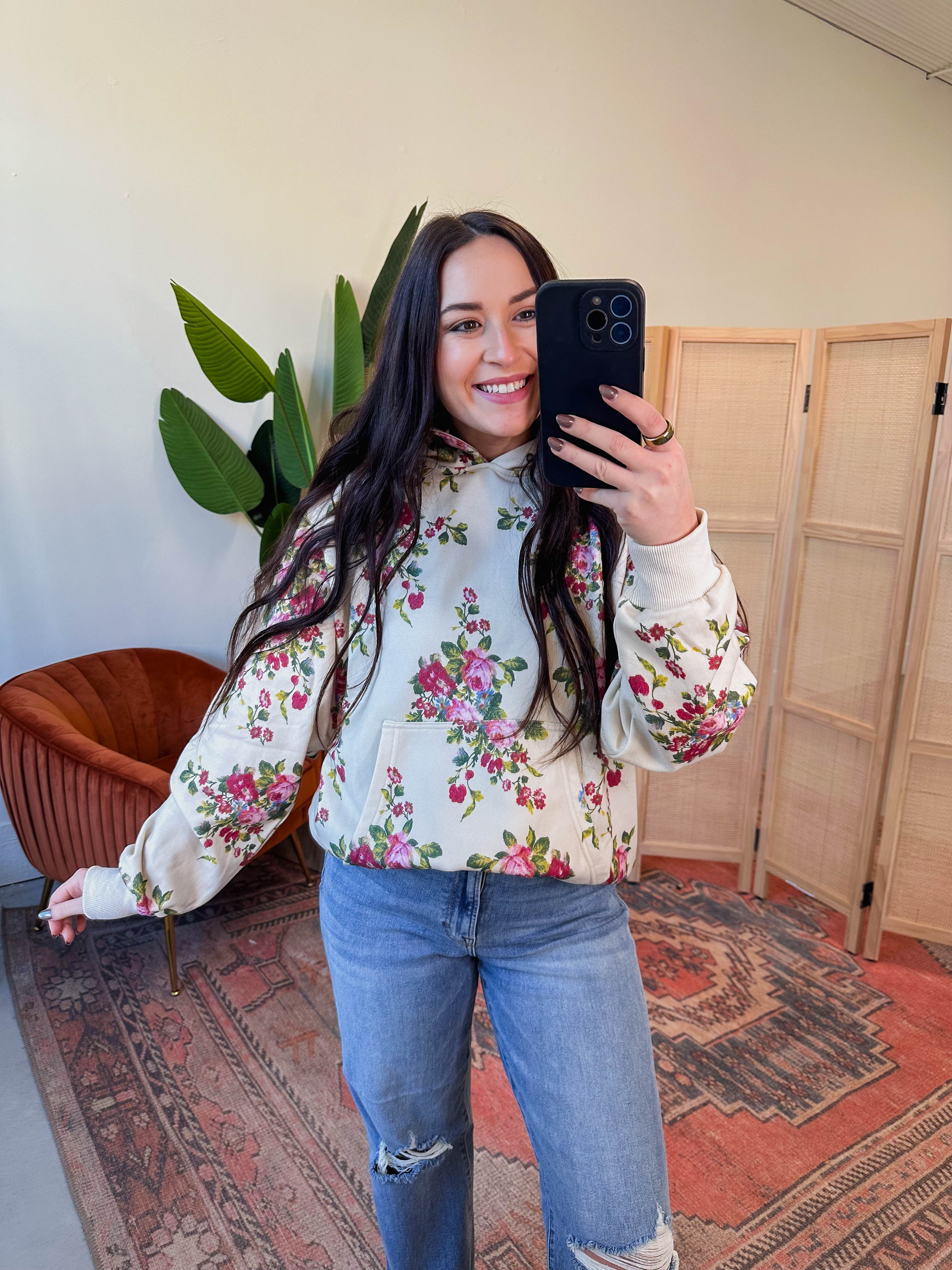 Elevated Essential Hoodie-Ivory Floral - Image 8