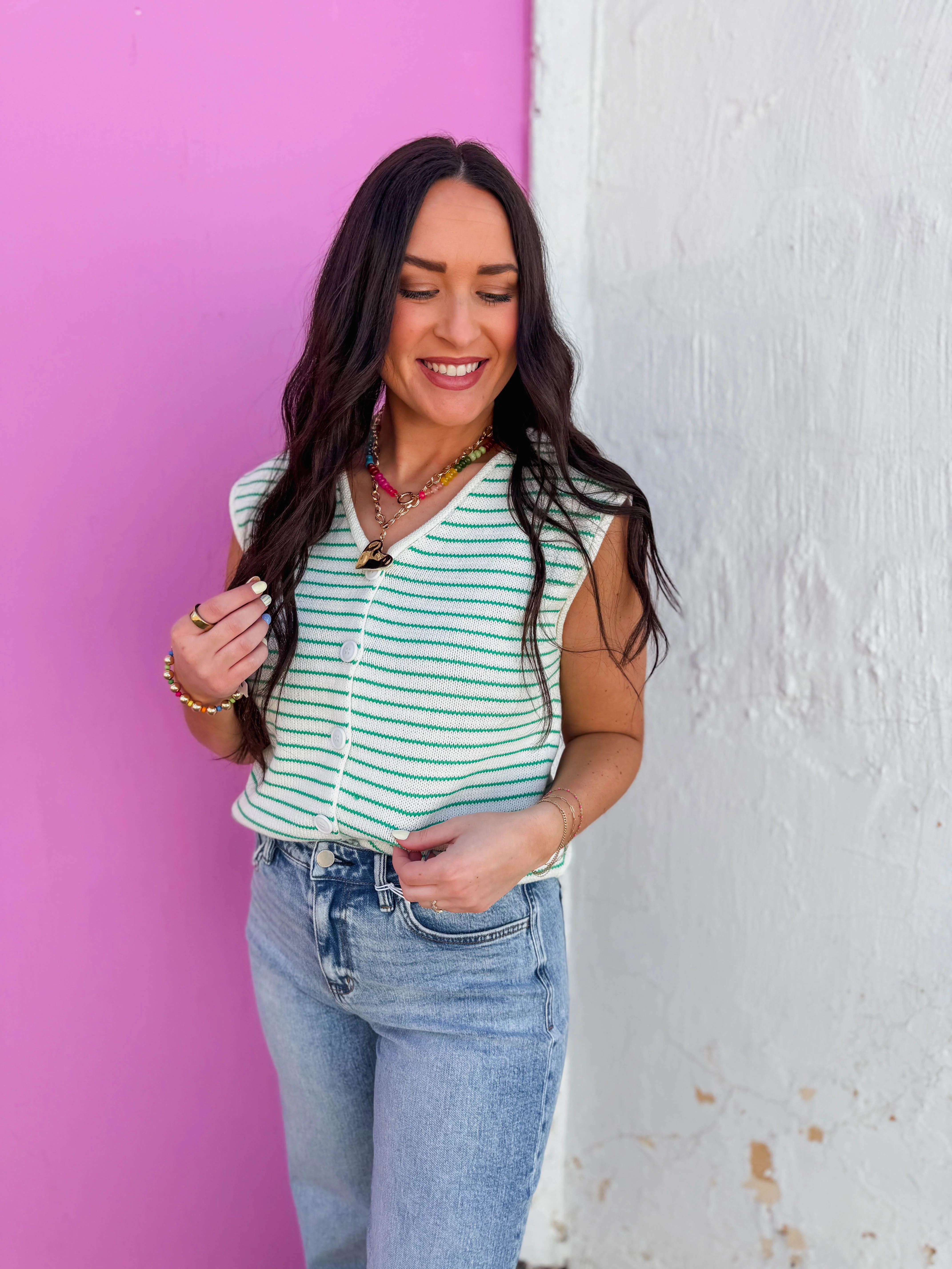 Emily Striped Sweater Vest-Green - Image 4