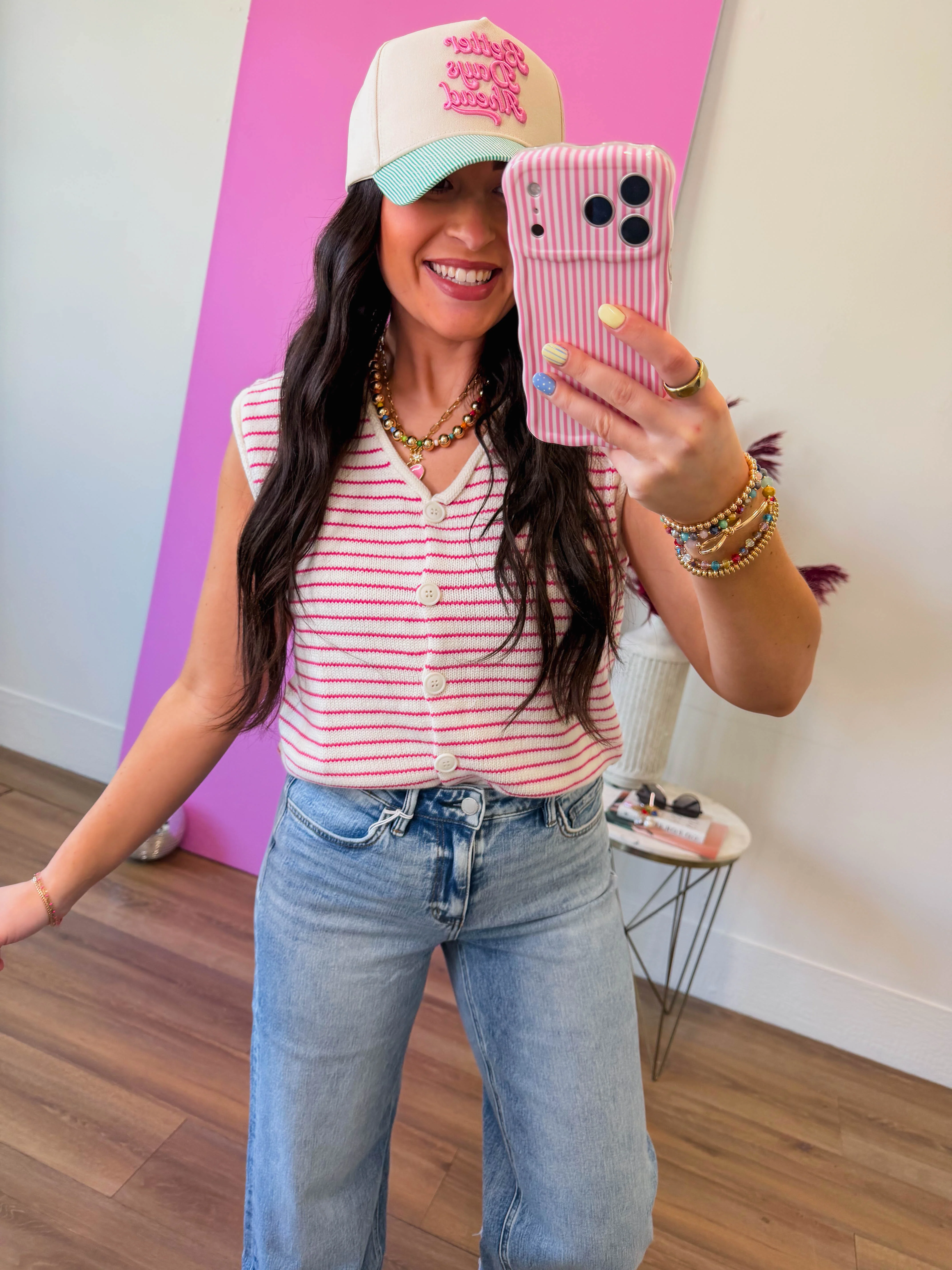 Emily Striped Sweater Vest-Pink