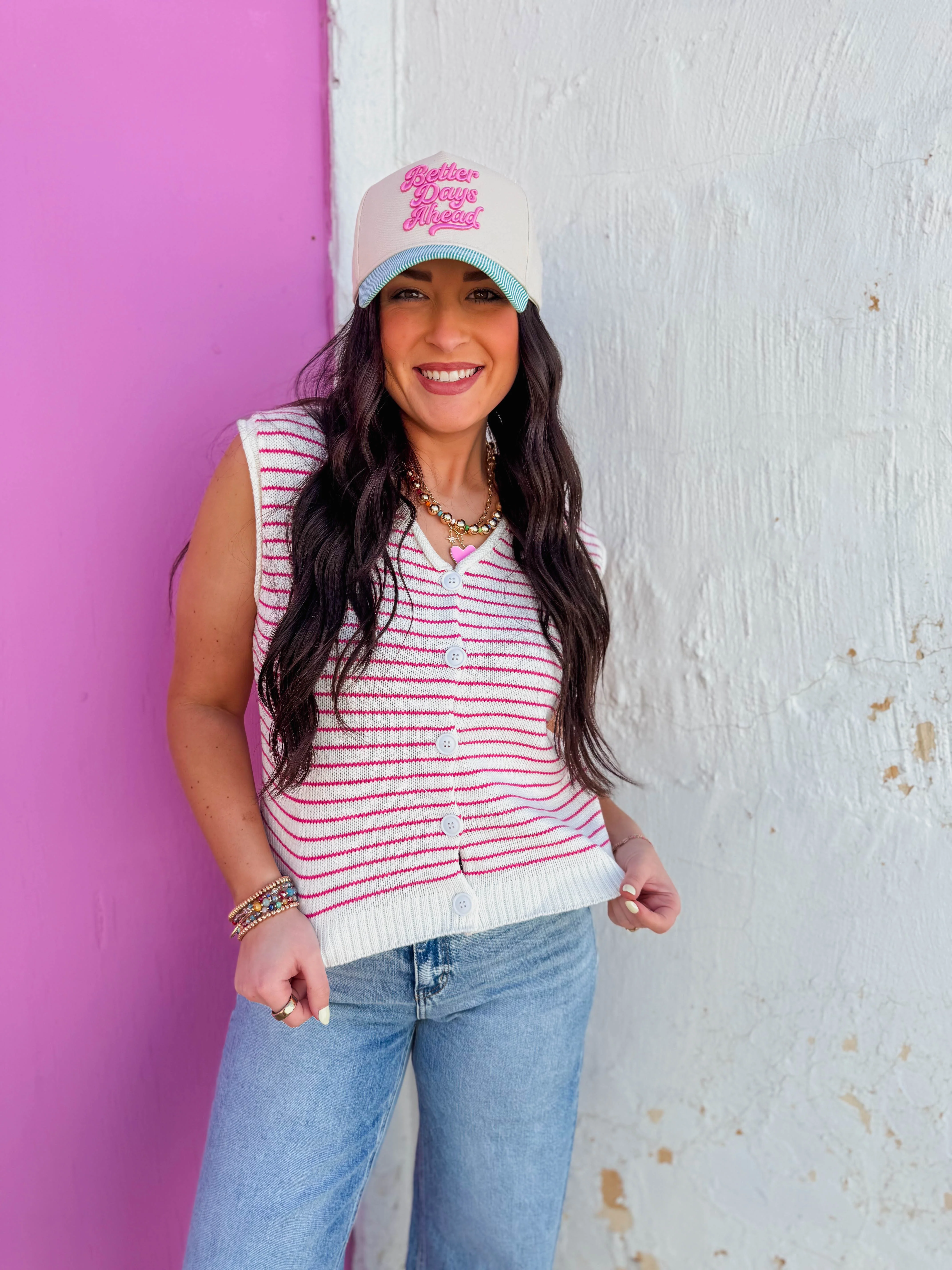 Emily Striped Sweater Vest-Pink - Image 4