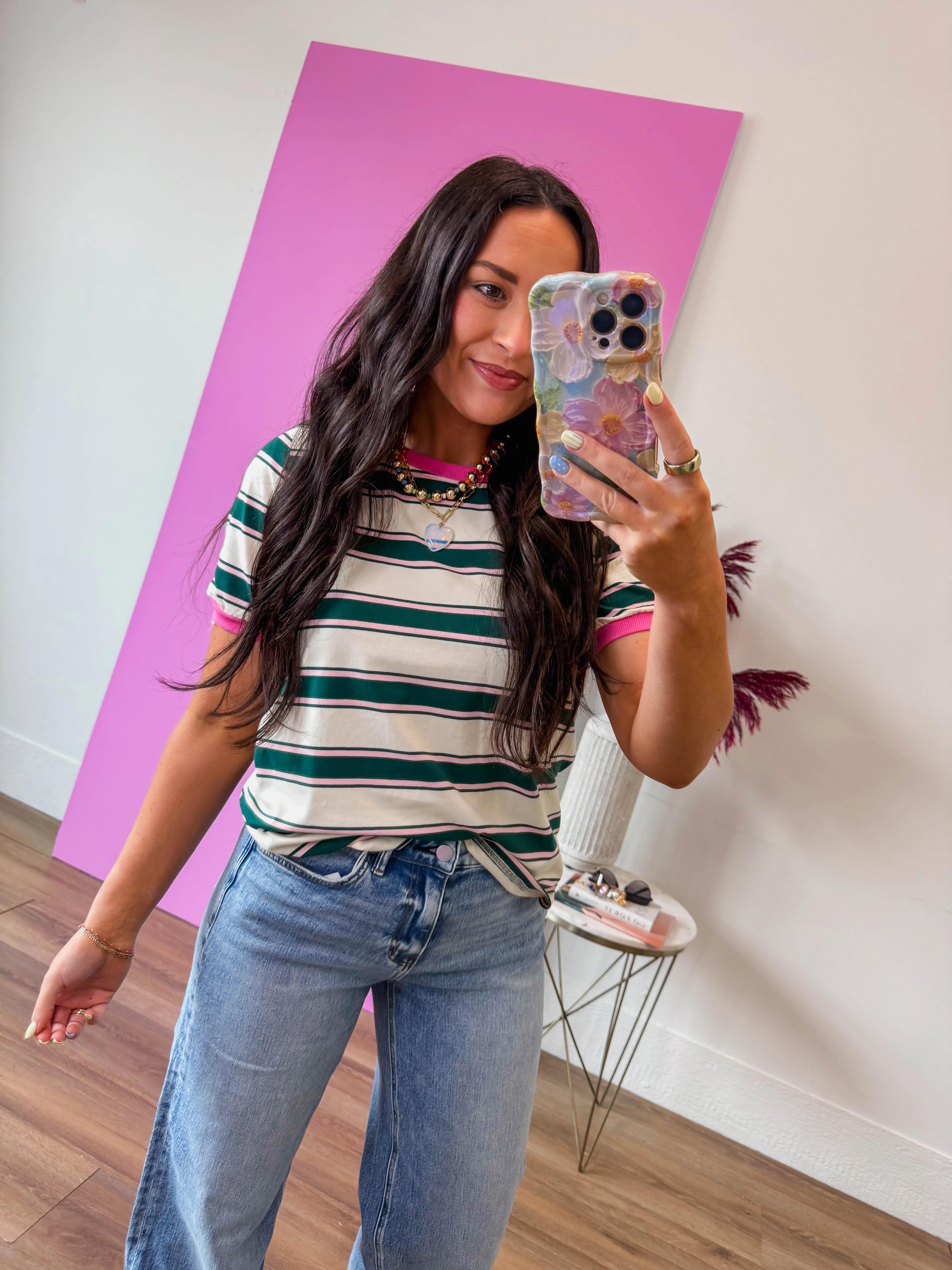 Emma Striped Tee-Green/Pink - Image 6