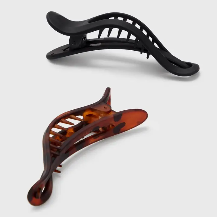 Flat Lay Claw Clip 2pc Curved - Black & Tort - Image 5
