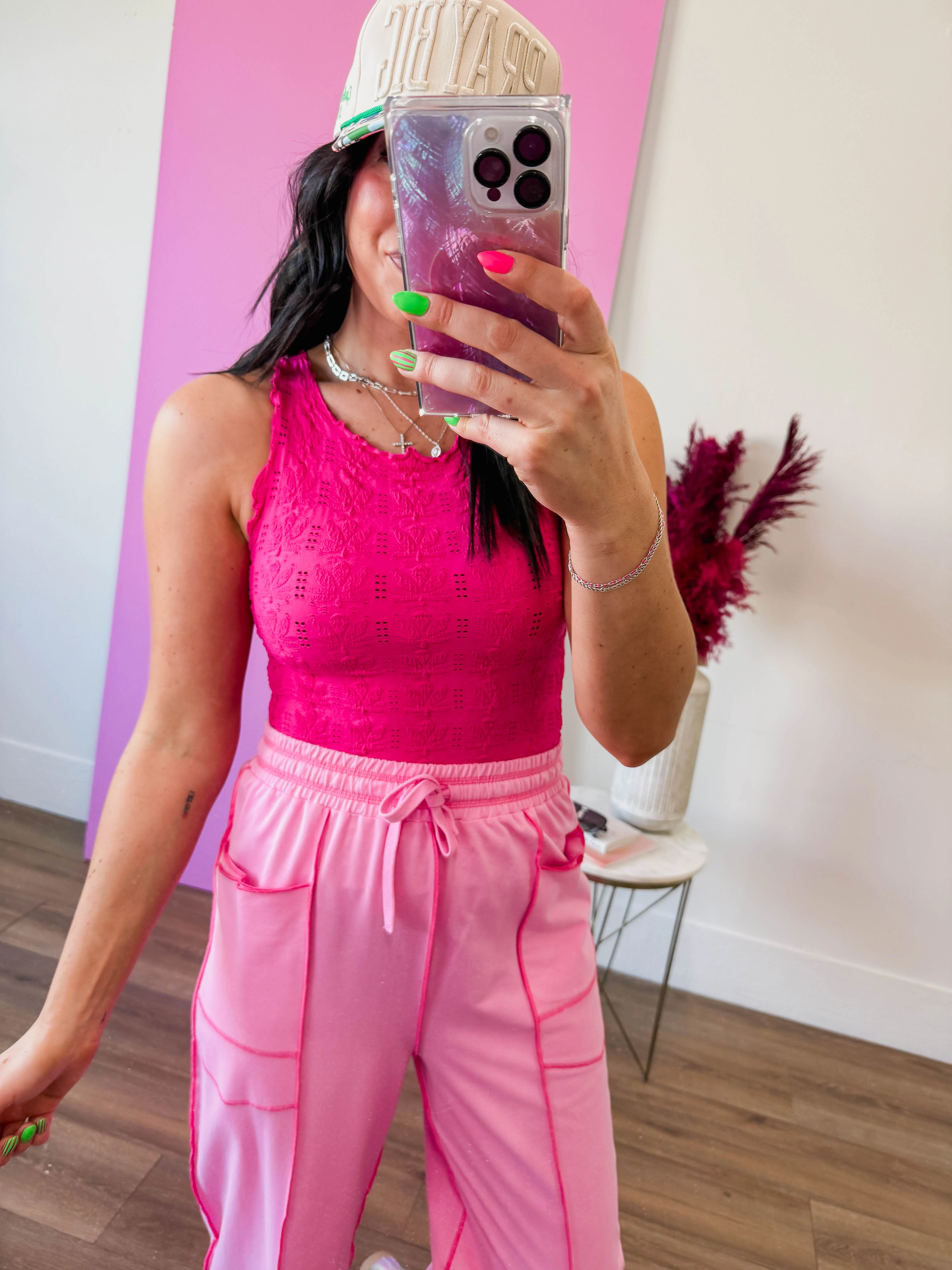 Floral Textured Tank-Fuchsia - Image 3