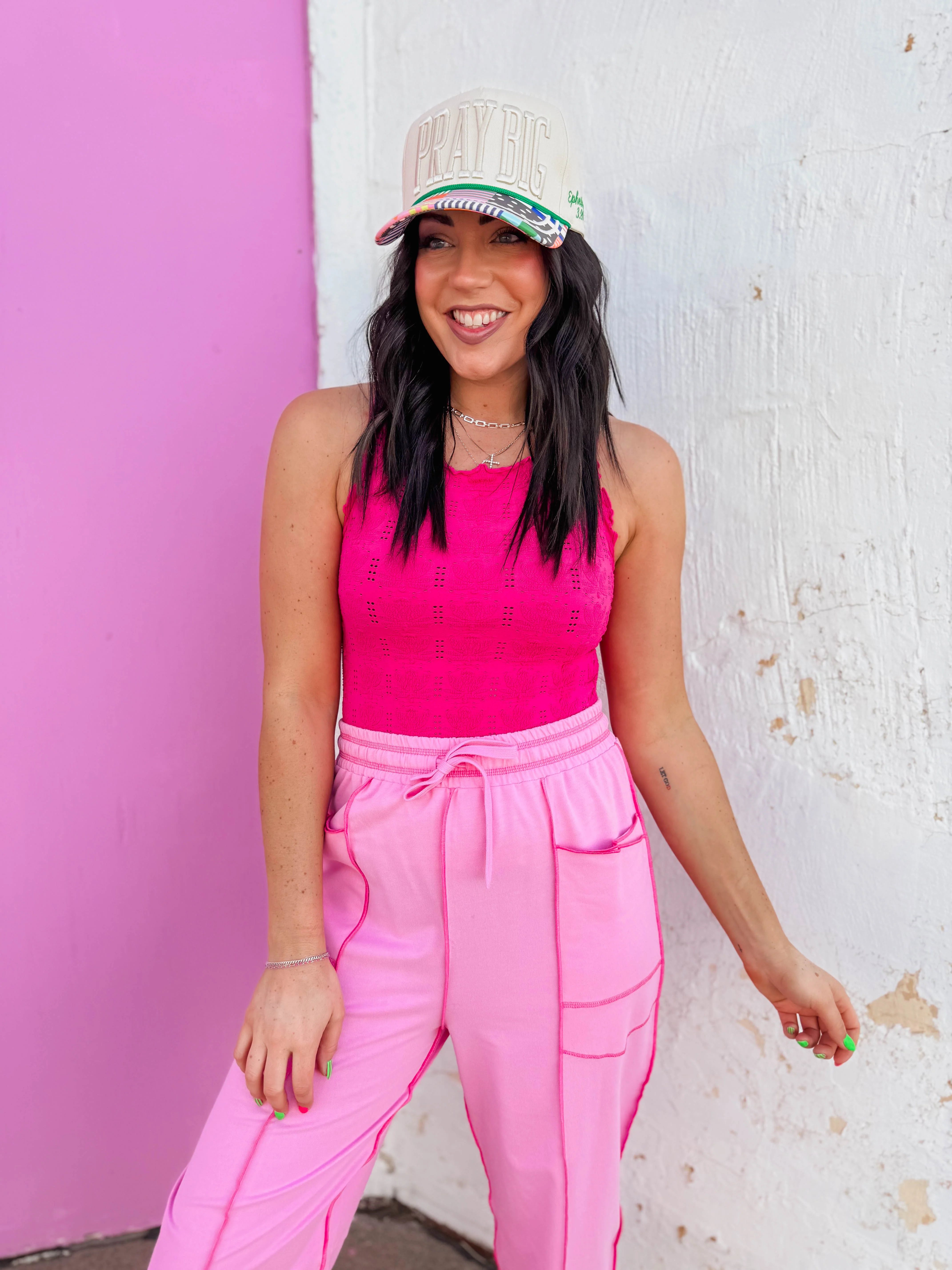Floral Textured Tank-Fuchsia - Image 4