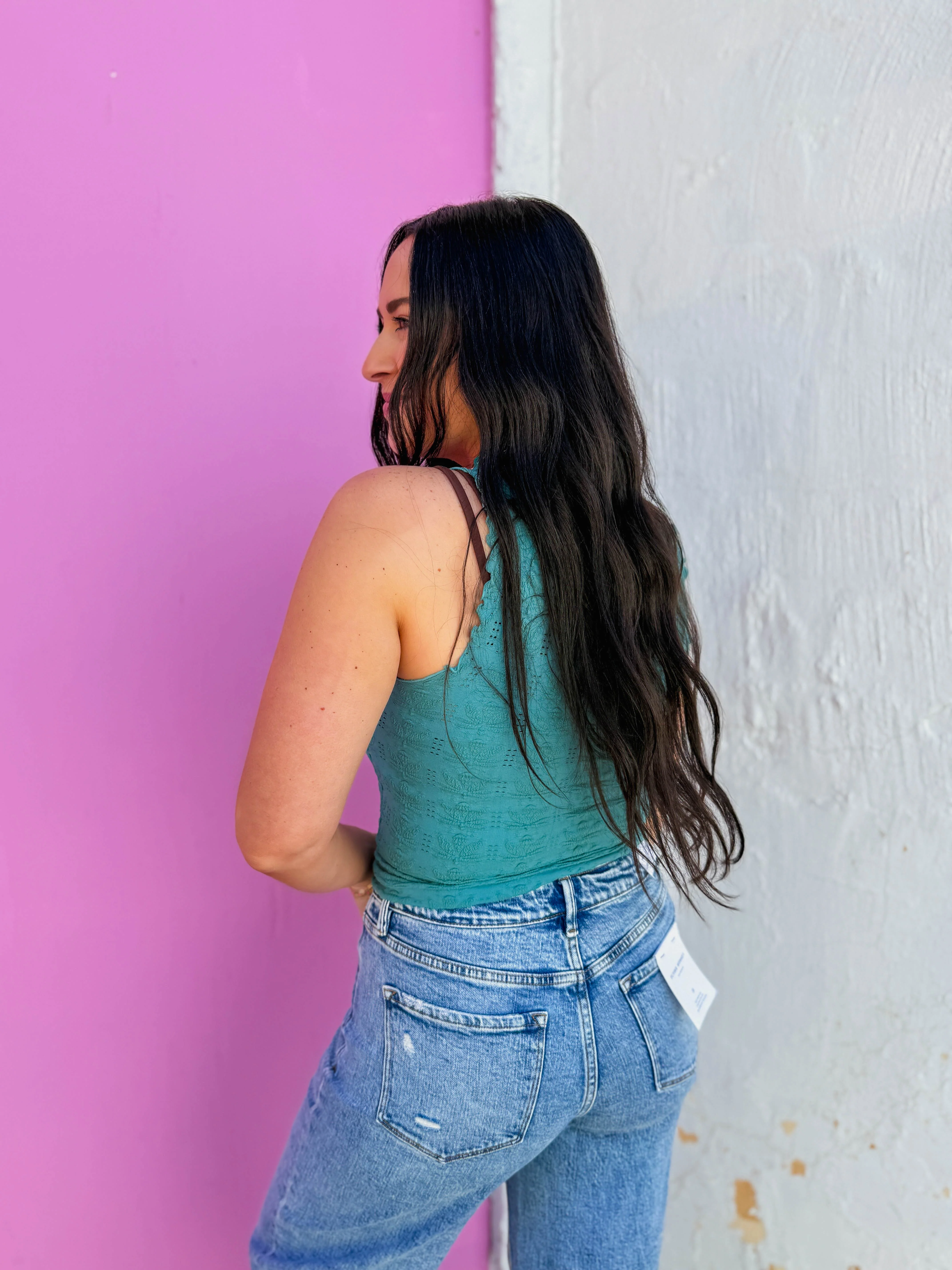 Floral Textured Tank-Dusty Teal - Image 5