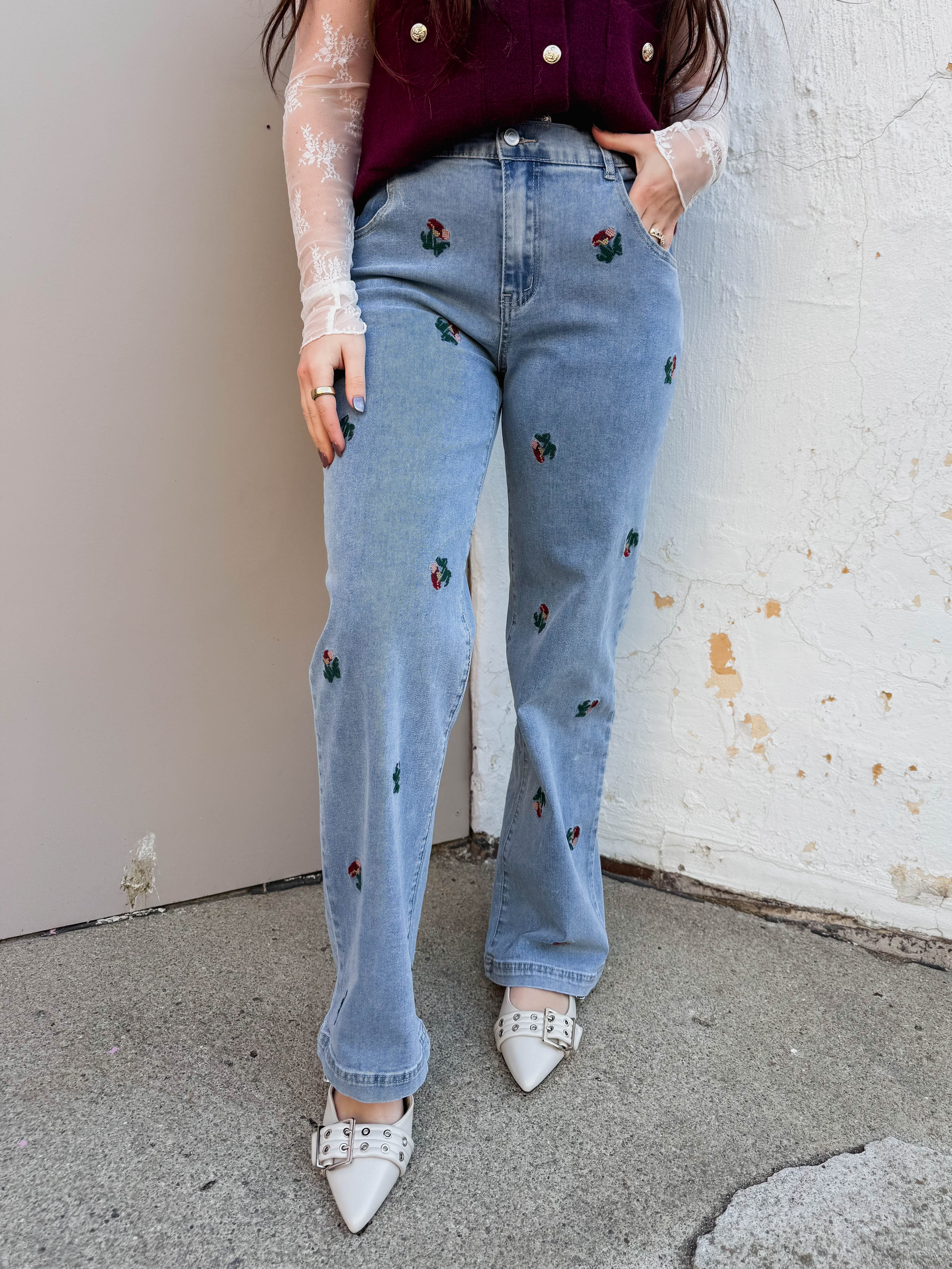Fran Floral Embroidered Denim