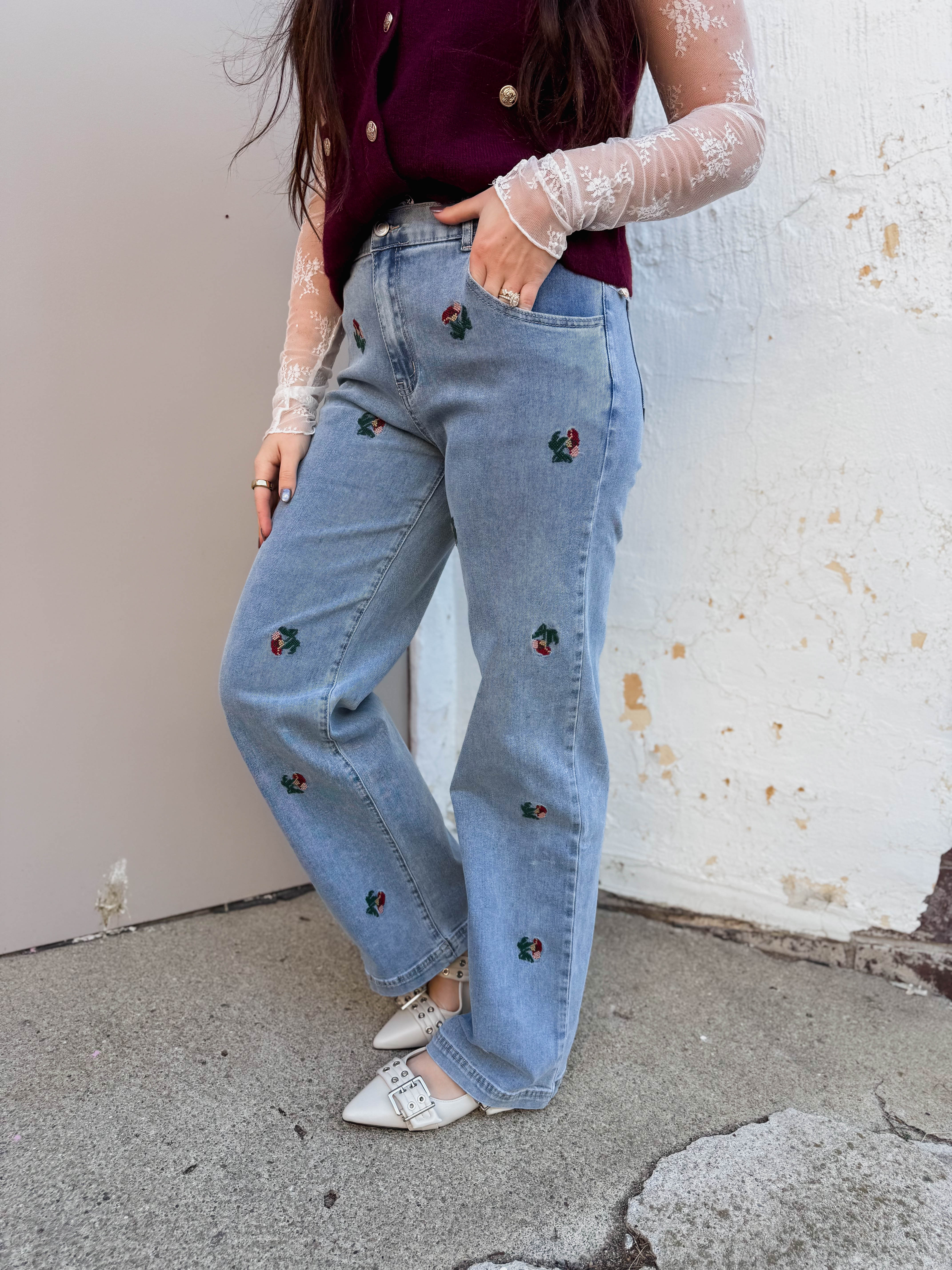 Fran Floral Embroidered Denim - Image 3