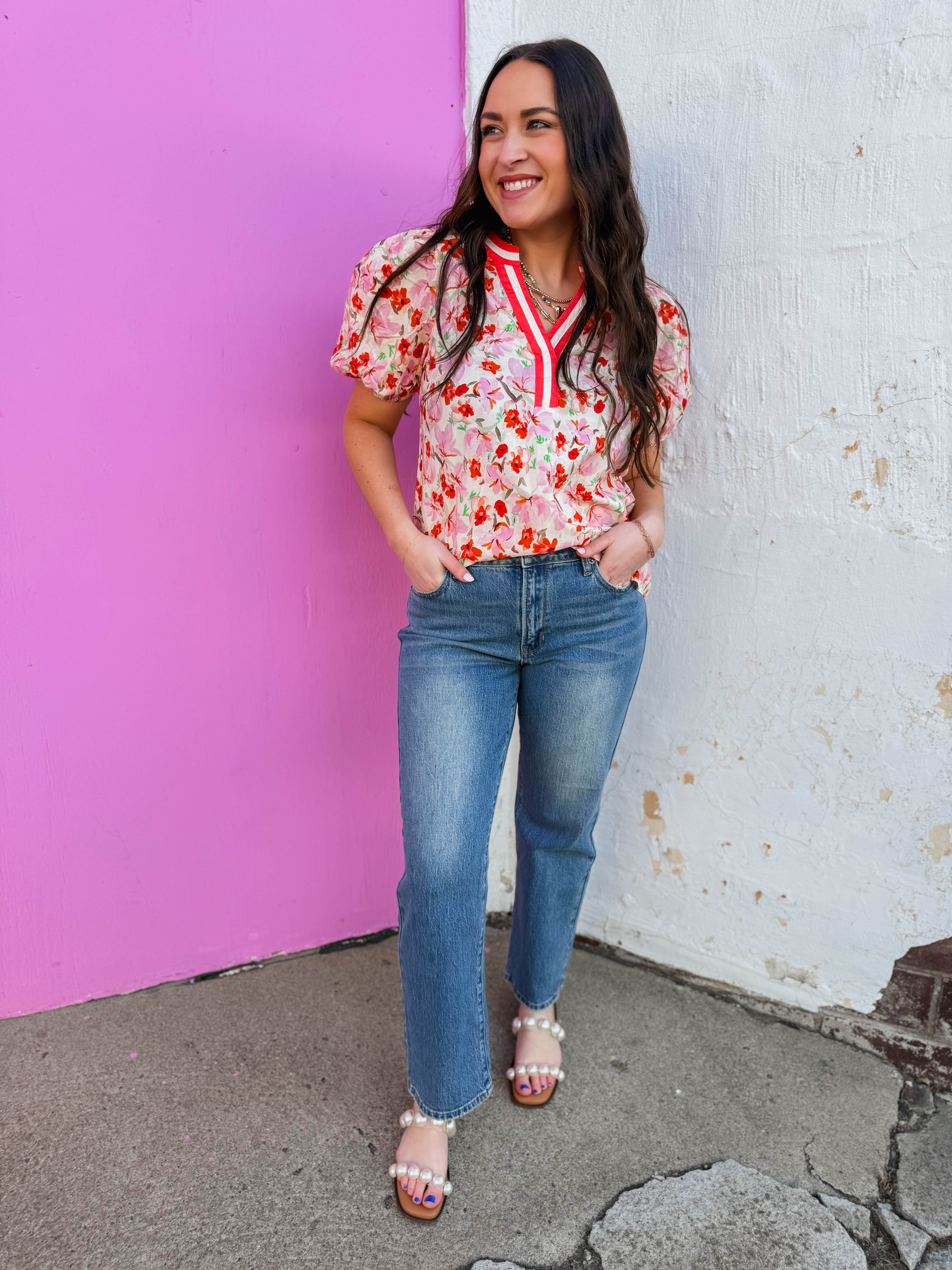 Georgia Floral Top-Pink/Coral - Image 2